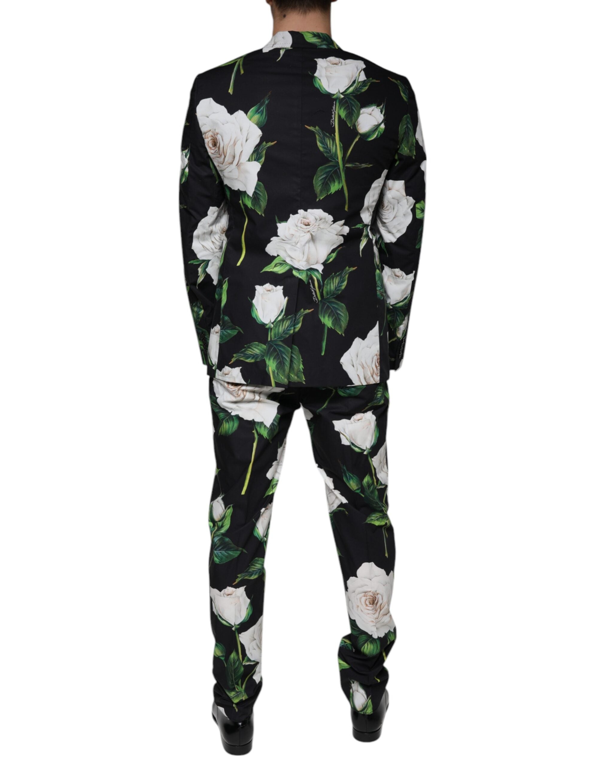 Dolce & Gabbana Black Rose Cotton Men's Formal 2 Piece Suit