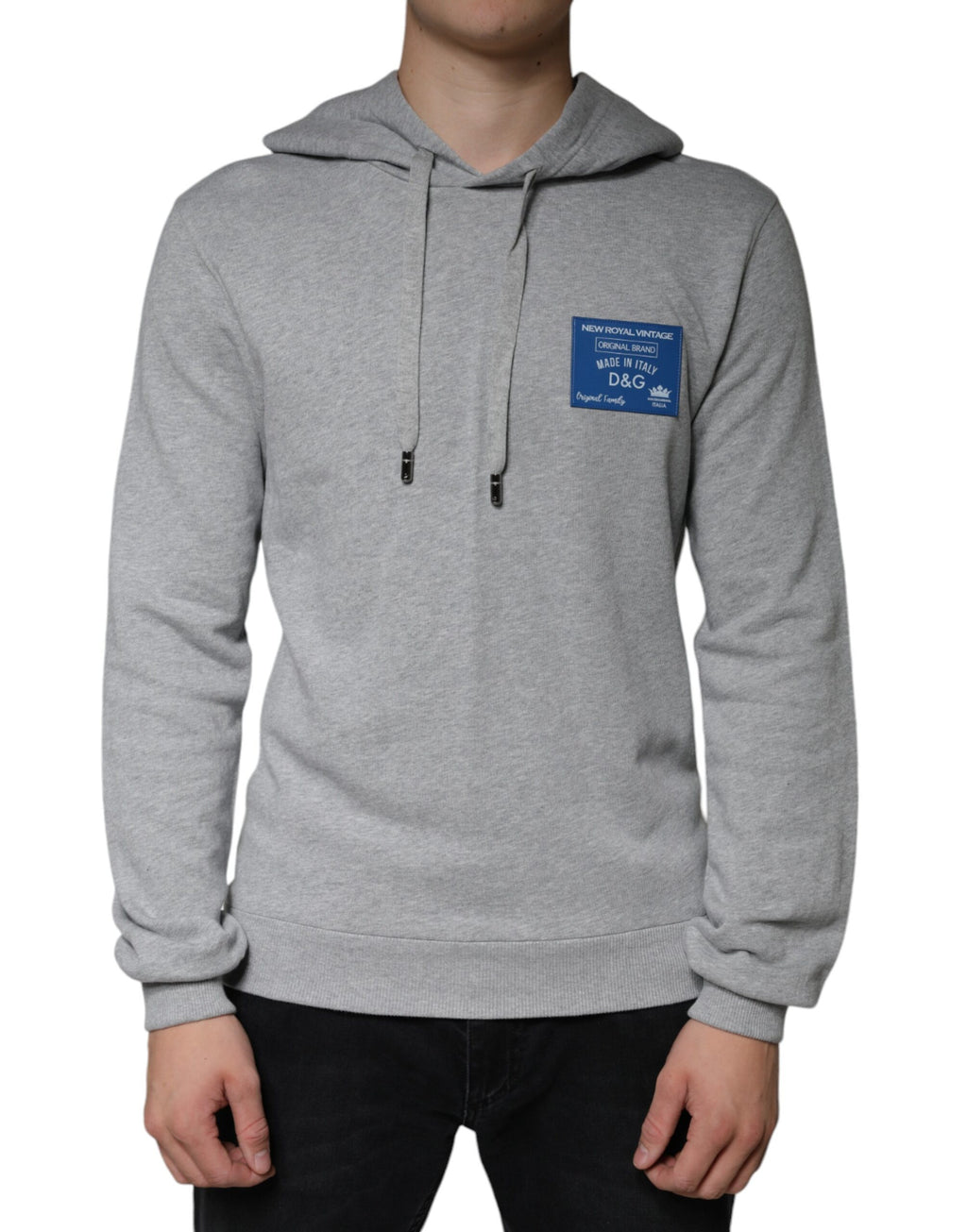 Dolce & Gabbana Grey Cotton Logo Hoodie Sweatshirt