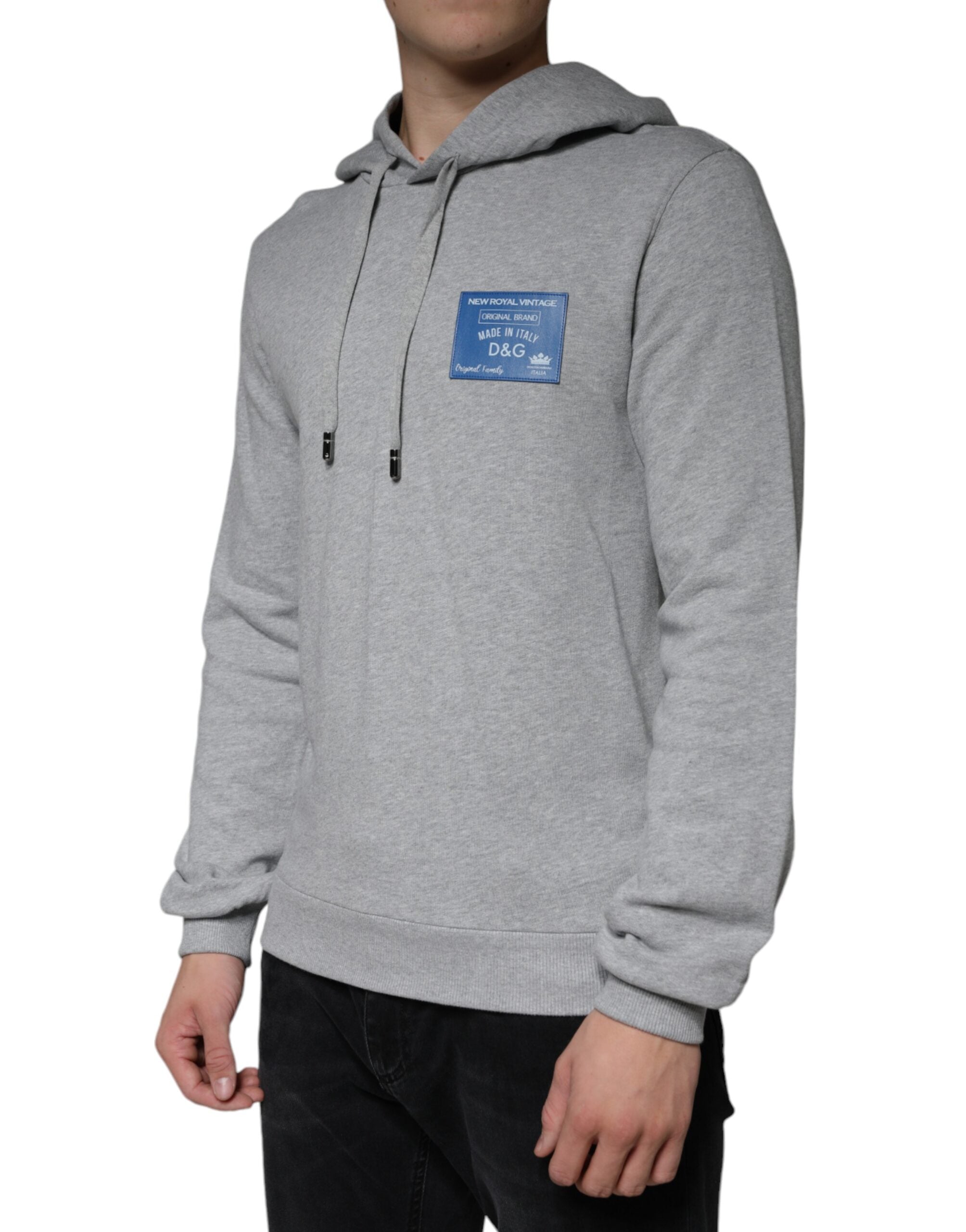 Dolce & Gabbana Grey Cotton Logo Hoodie Sweatshirt