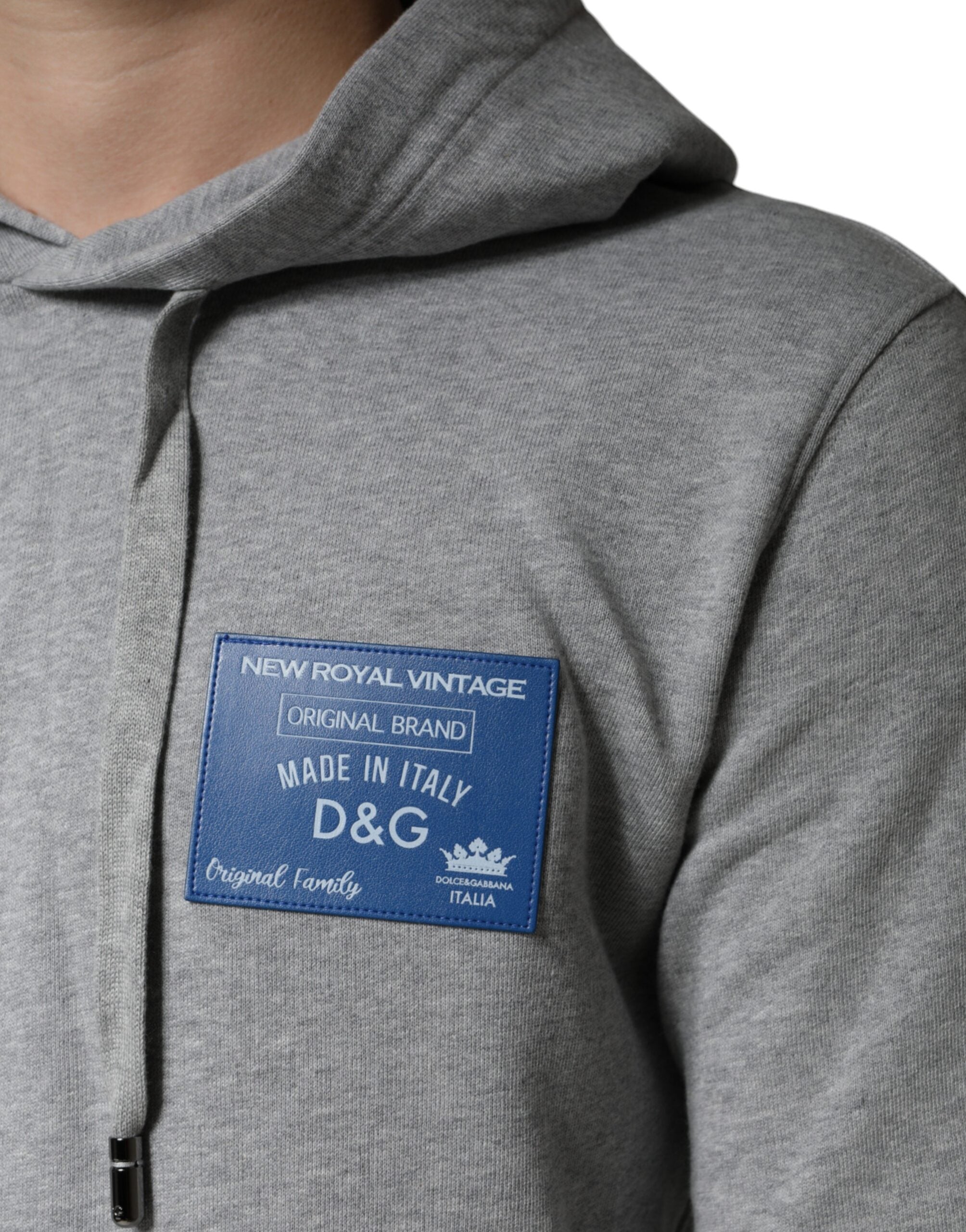 Dolce & Gabbana Grey Cotton Logo Hoodie Sweatshirt