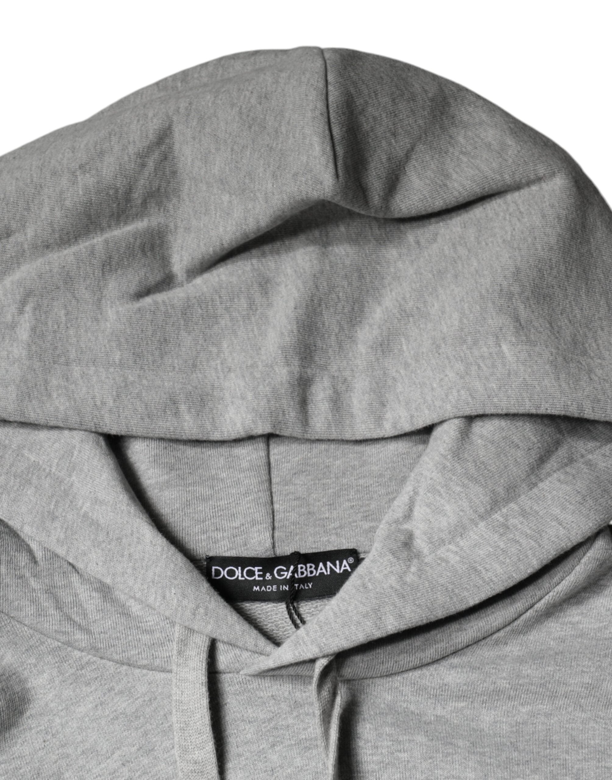 Dolce & Gabbana Grey Cotton Logo Hoodie Sweatshirt