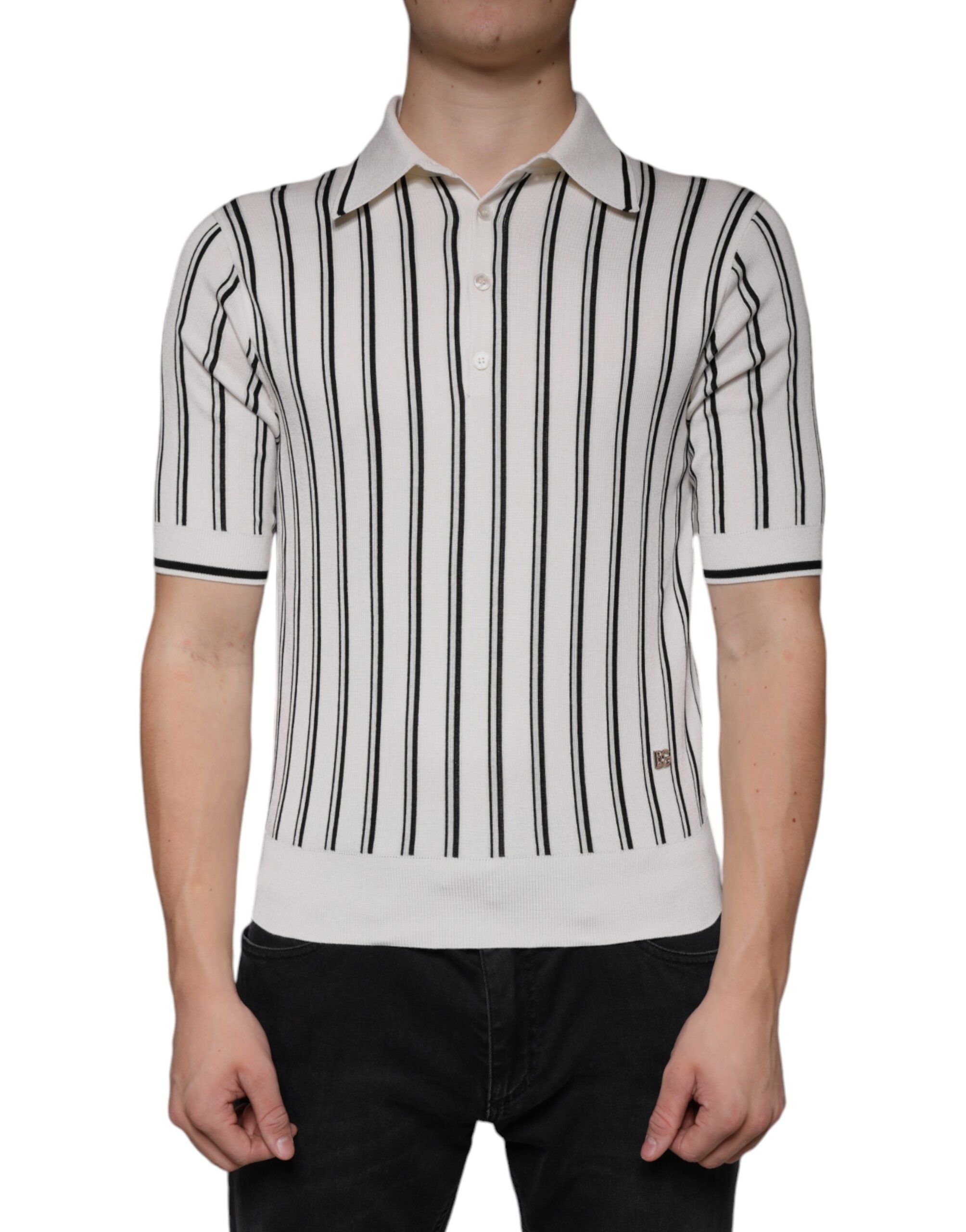 Dolce & Gabbana White and black striped short-sleeve polo shirt