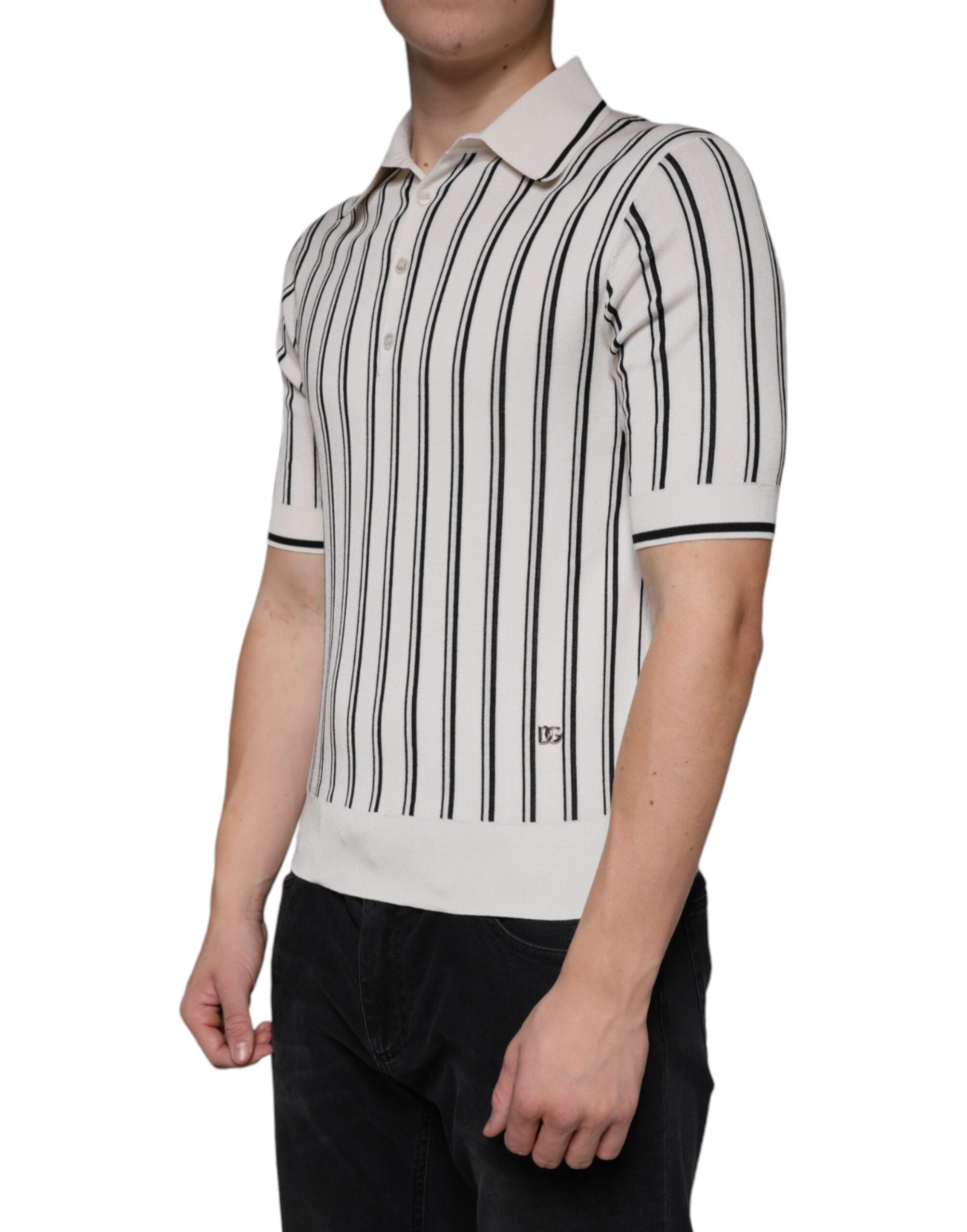 Dolce & Gabbana White and black striped short-sleeve polo shirt