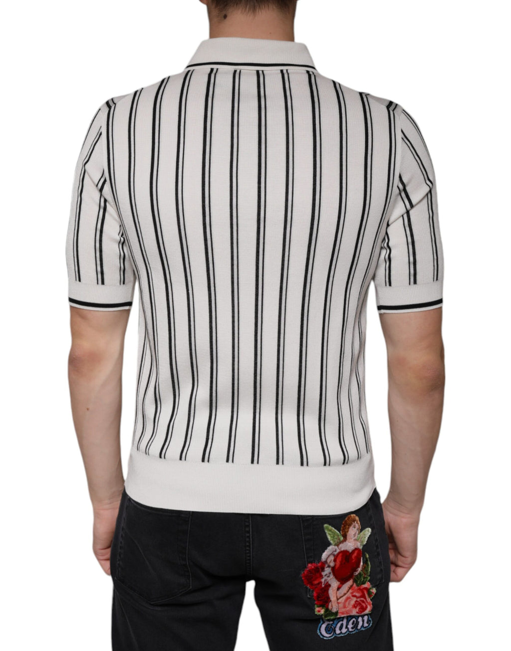 Dolce & Gabbana White and black striped short-sleeve polo shirt