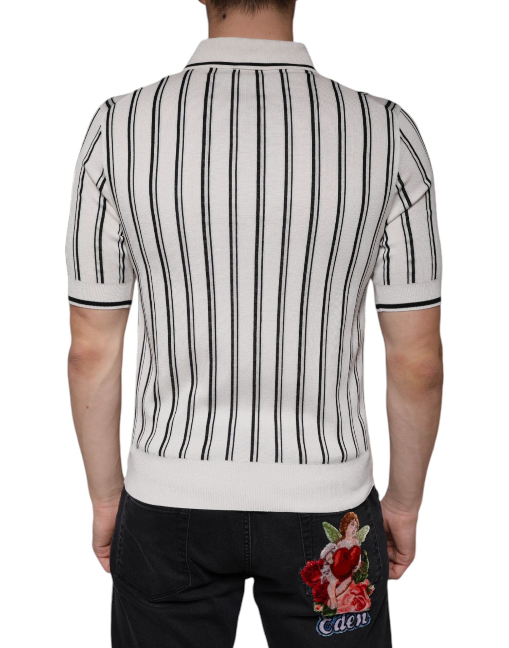 Dolce & Gabbana White and black striped short-sleeve polo shirt
