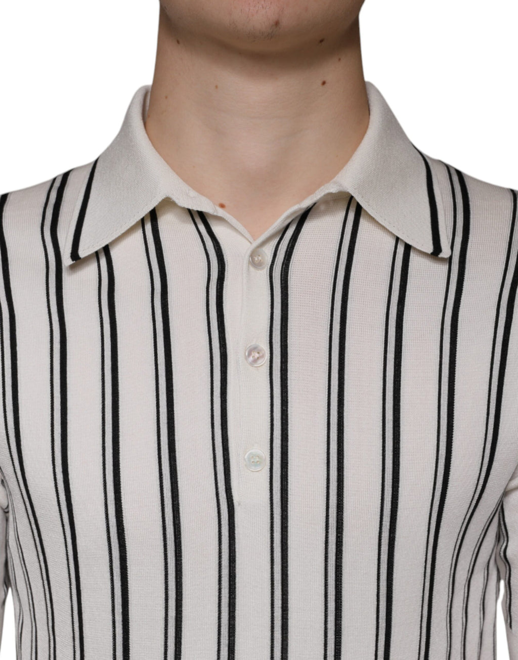 Dolce & Gabbana White and black striped short-sleeve polo shirt
