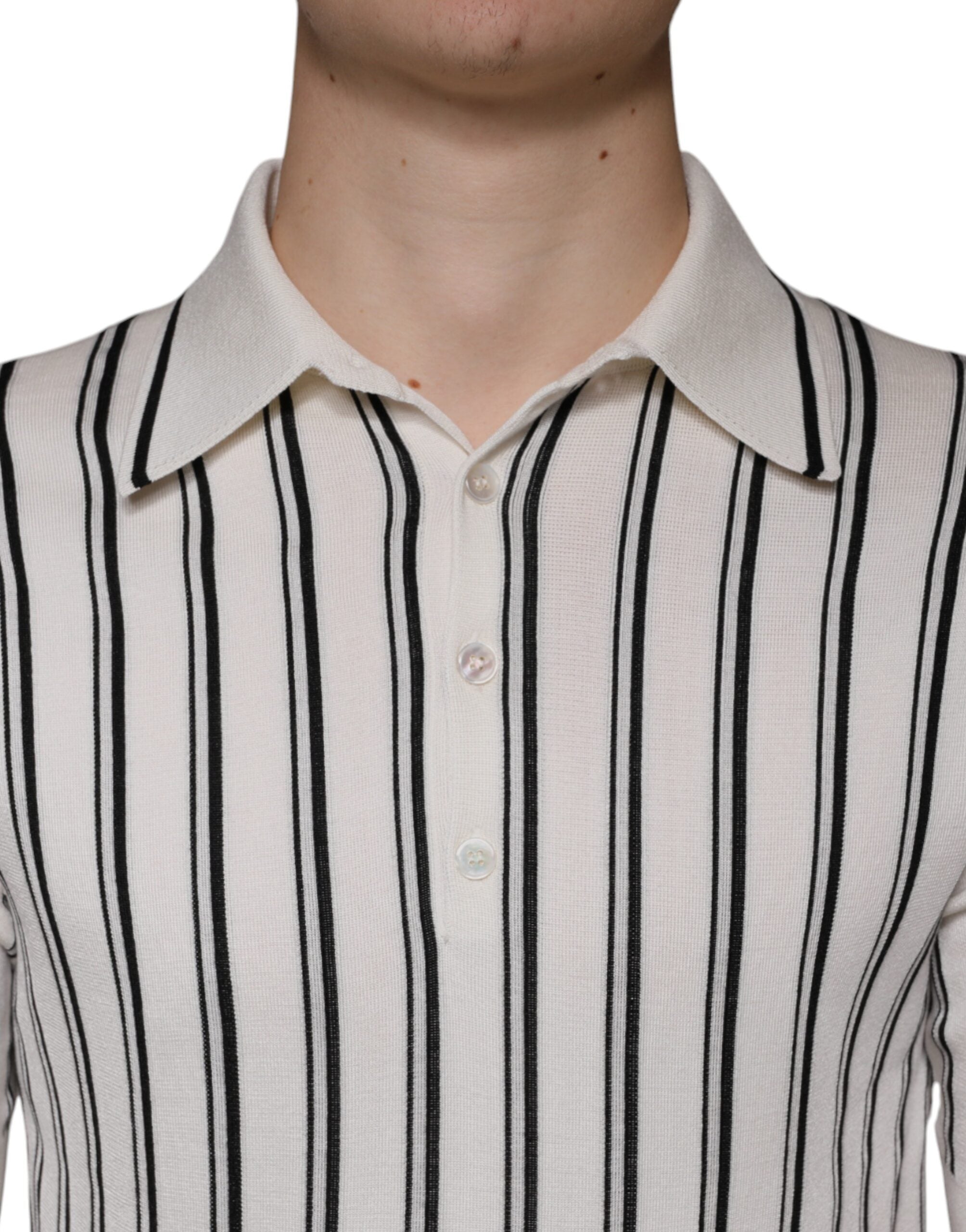 Dolce & Gabbana White and black striped short-sleeve polo shirt