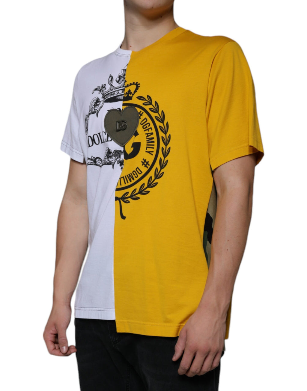 Dolce & Gabbana White Yellow Logo Print Short Sleeve T-Shirt