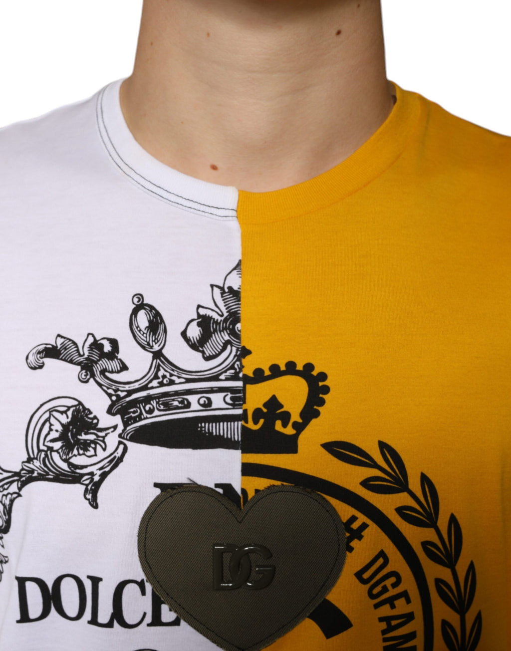 Dolce & Gabbana White Yellow Logo Print Short Sleeve T-Shirt