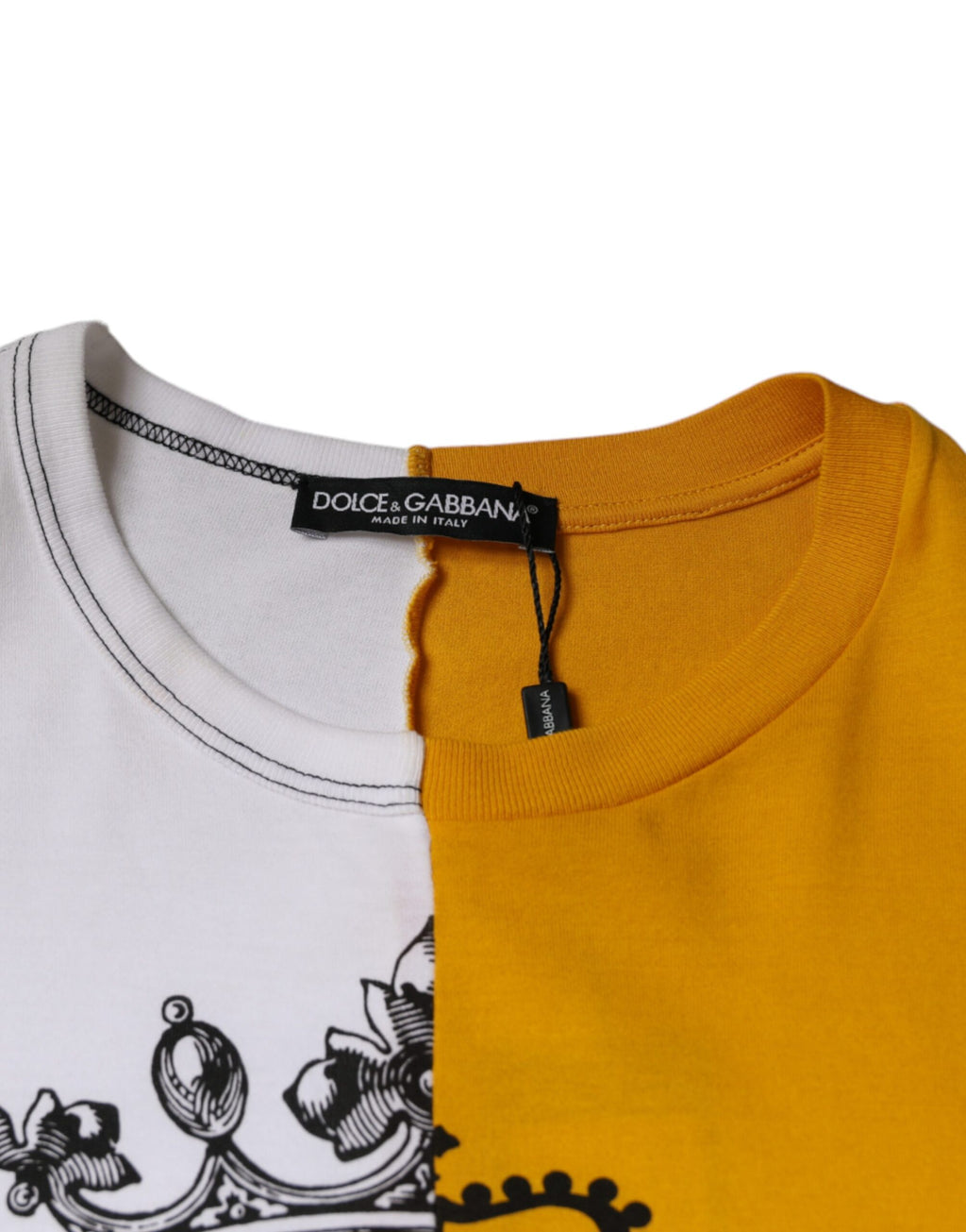 Dolce & Gabbana White Yellow Logo Print Short Sleeve T-Shirt