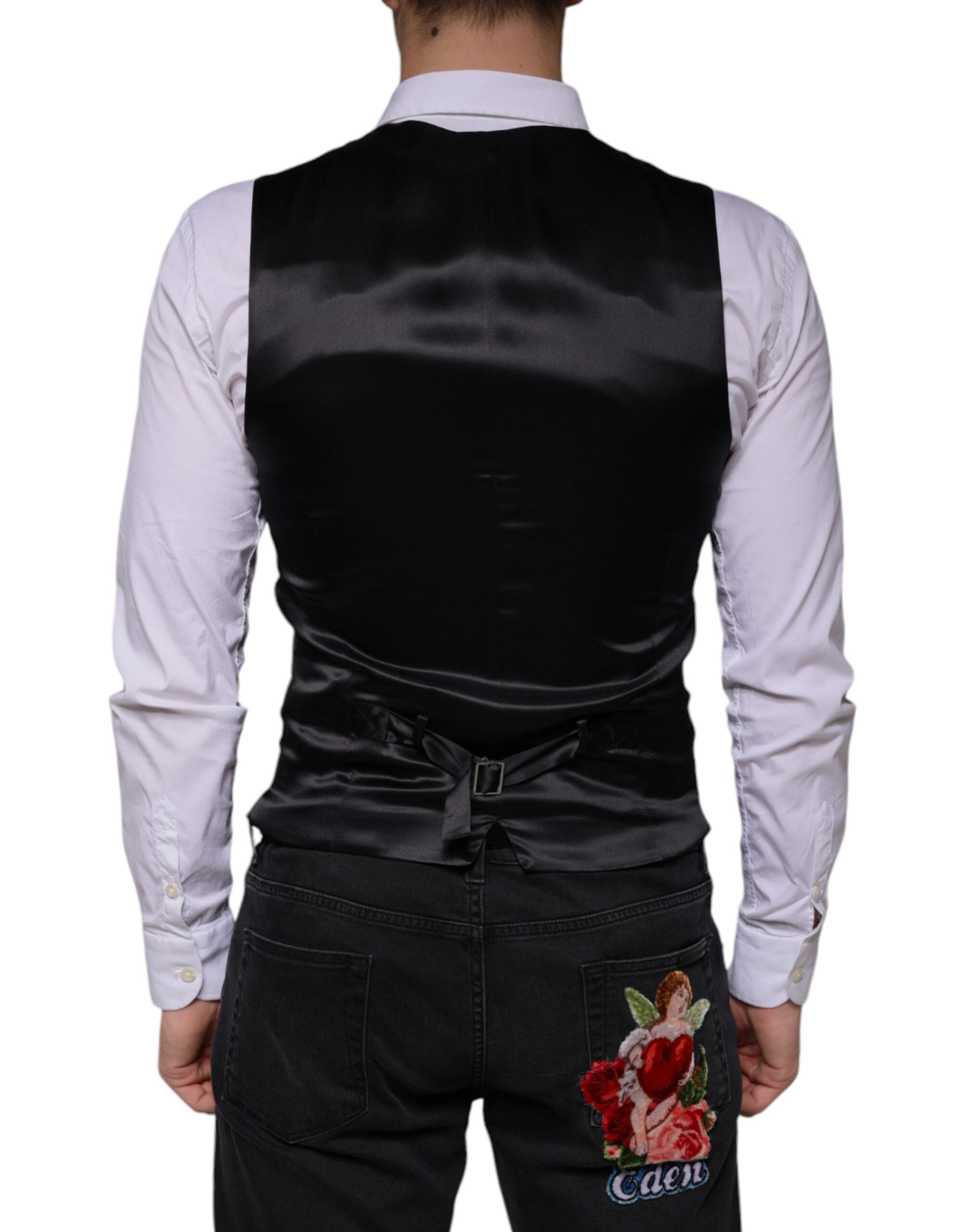 Dolce & Gabbana Black Wool Vest Dress Formal Waistcoat