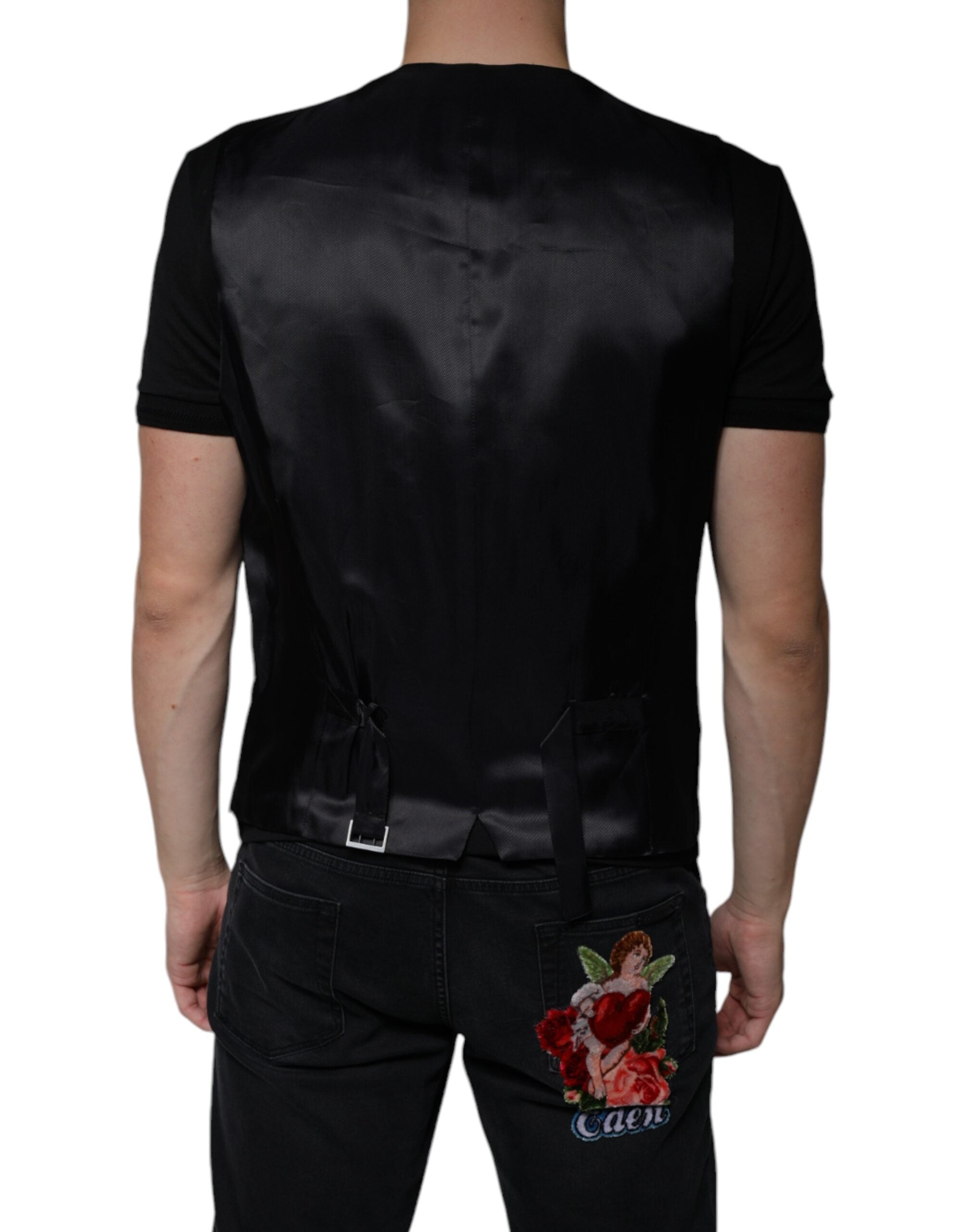 Dolce & Gabbana Black Wool Vest Dress Formal Waistcoat