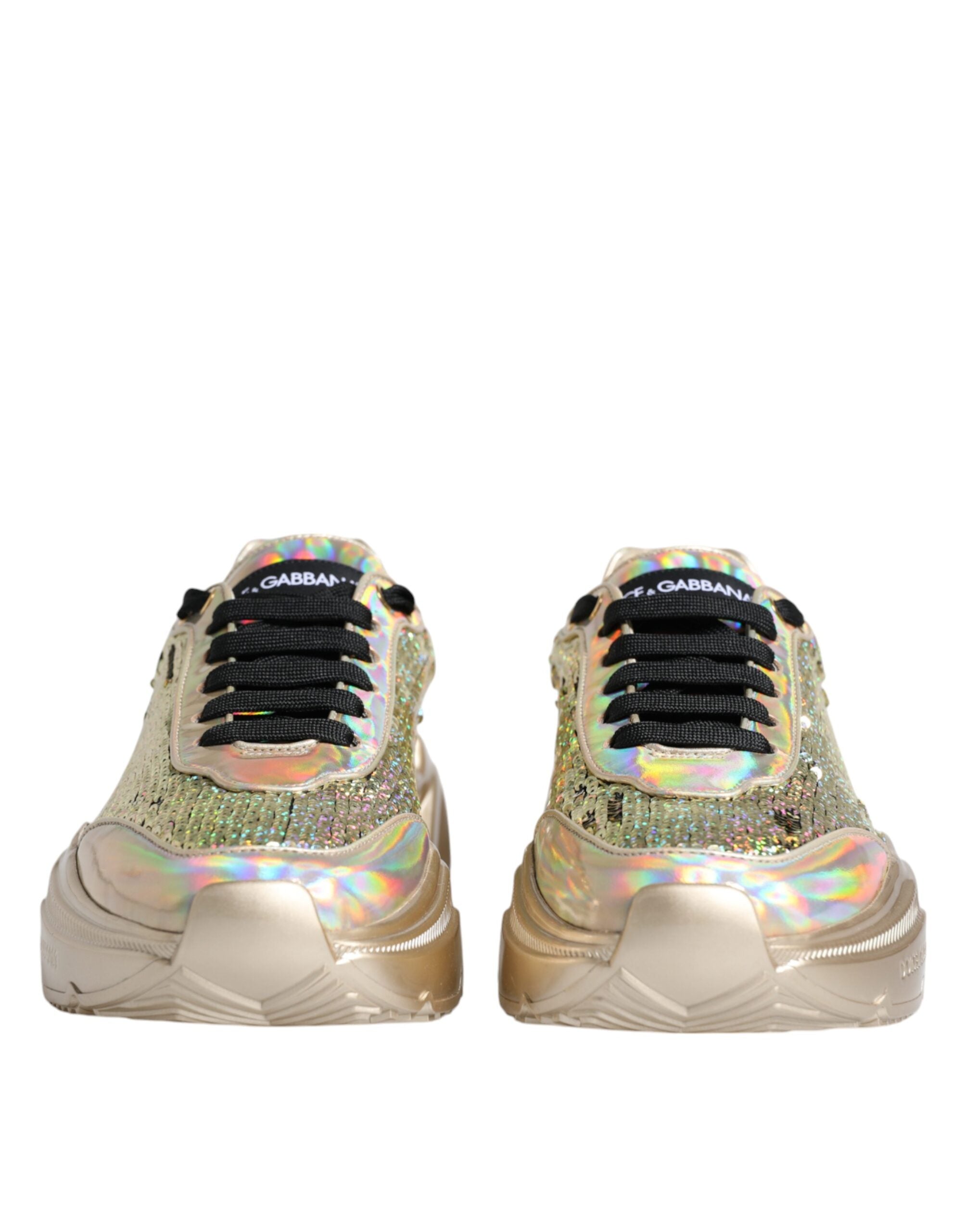 Dolce & Gabbana Gold Sequin Iridescent Daymaster Sneakers Shoes