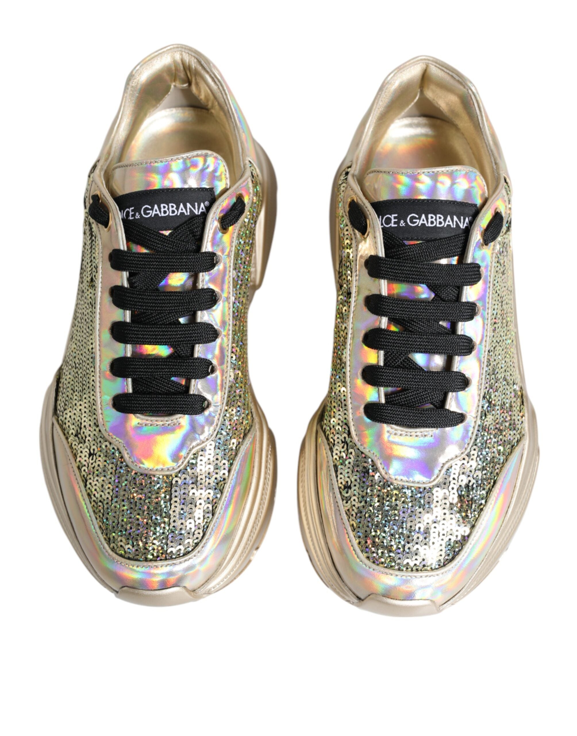 Dolce & Gabbana Gold Sequin Iridescent Daymaster Sneakers Shoes