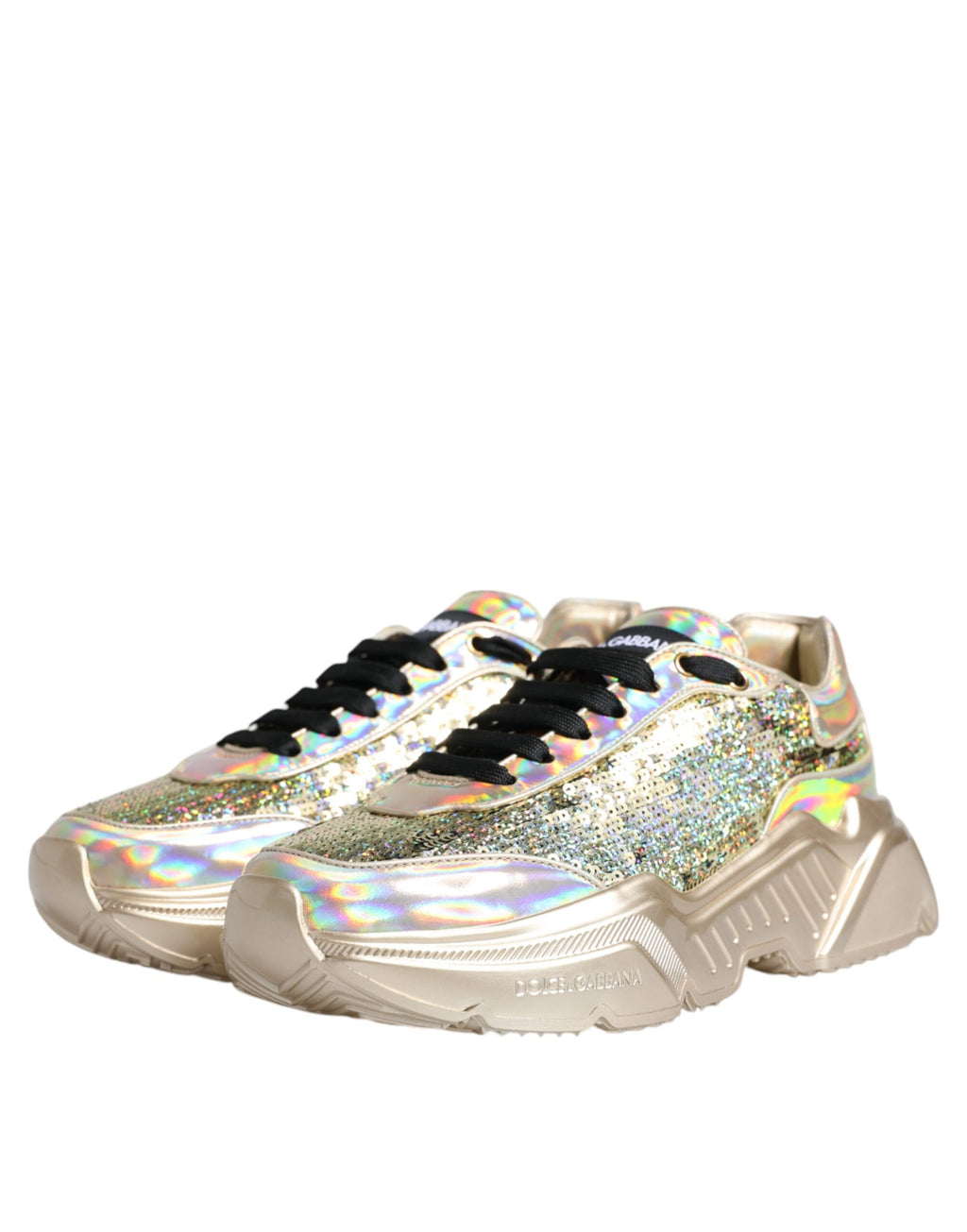 Dolce & Gabbana Gold Sequin Iridescent Daymaster Sneakers Shoes
