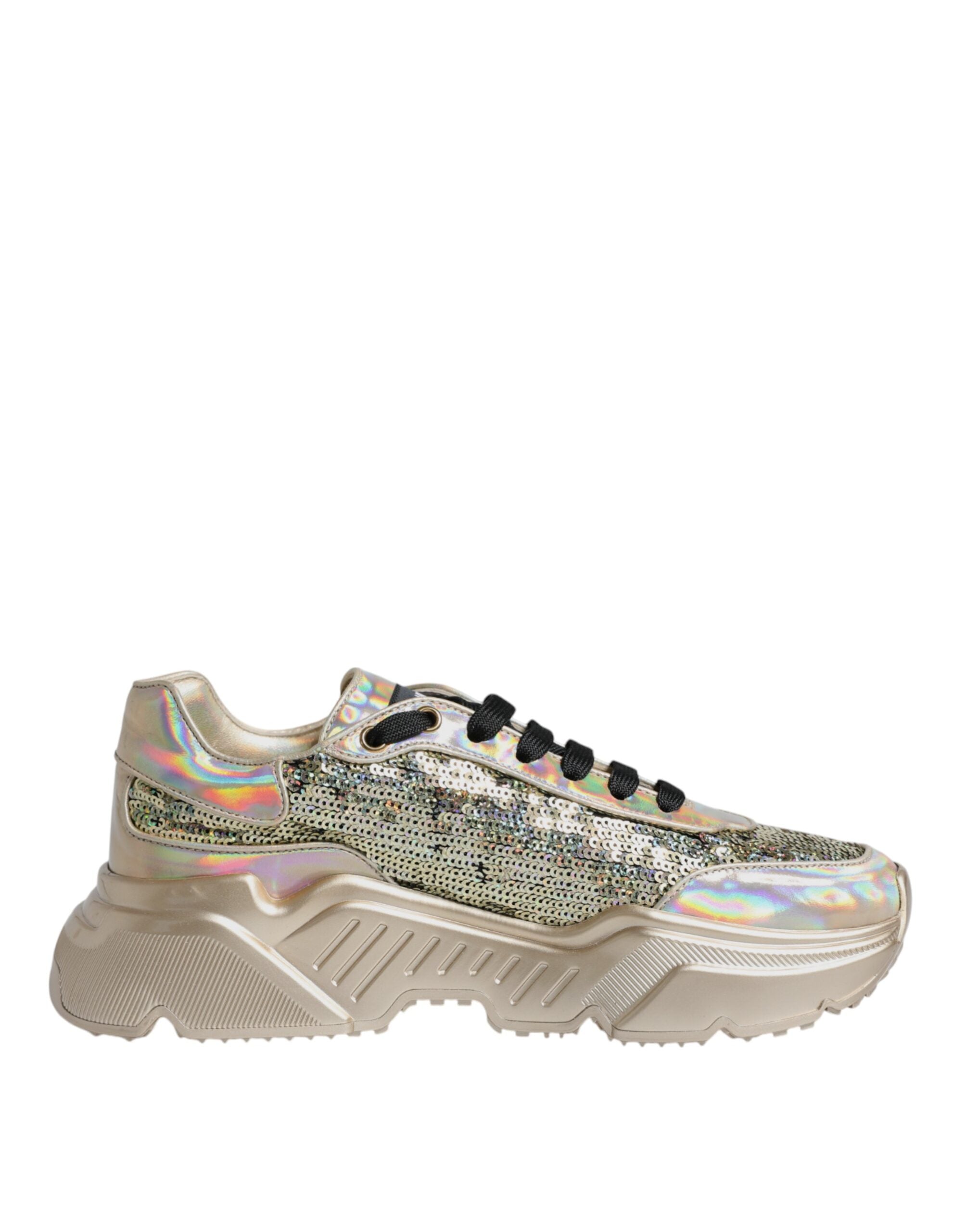 Dolce & Gabbana Gold Sequin Iridescent Daymaster Sneakers Shoes
