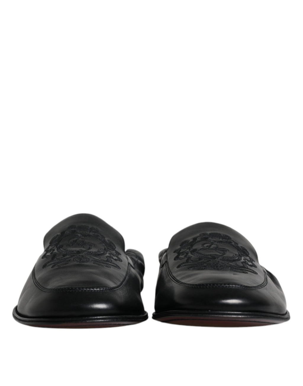 Dolce & Gabbana Black Logo Embroidered Leather Loafers Men's Dress Shoes
