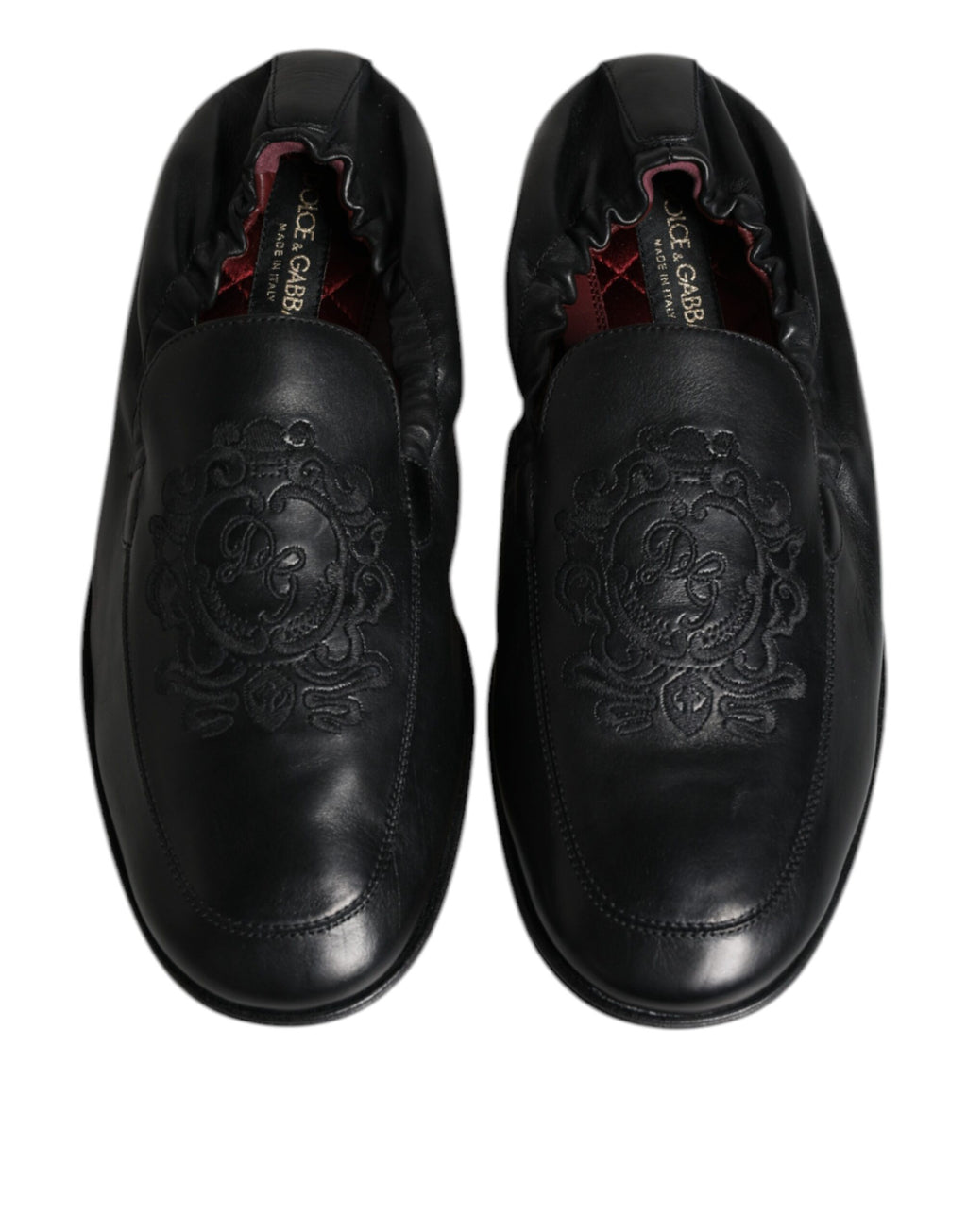 Dolce & Gabbana Black Logo Embroidered Leather Loafers Men's Dress Shoes