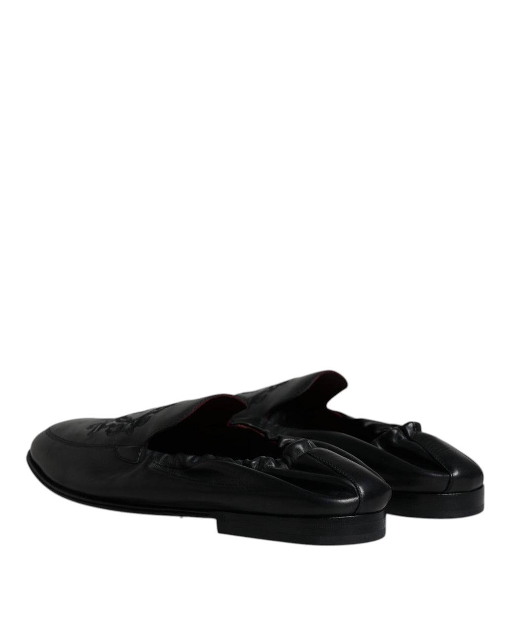 Dolce & Gabbana Black Logo Embroidered Leather Loafers Men's Dress Shoes