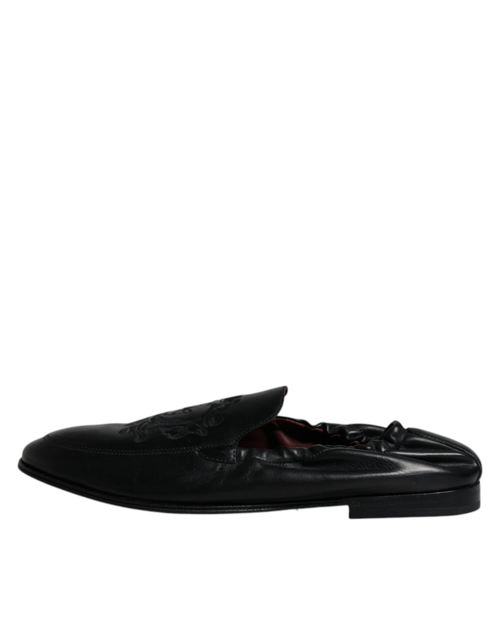 Dolce & Gabbana Black Logo Embroidered Leather Loafers Men's Dress Shoes
