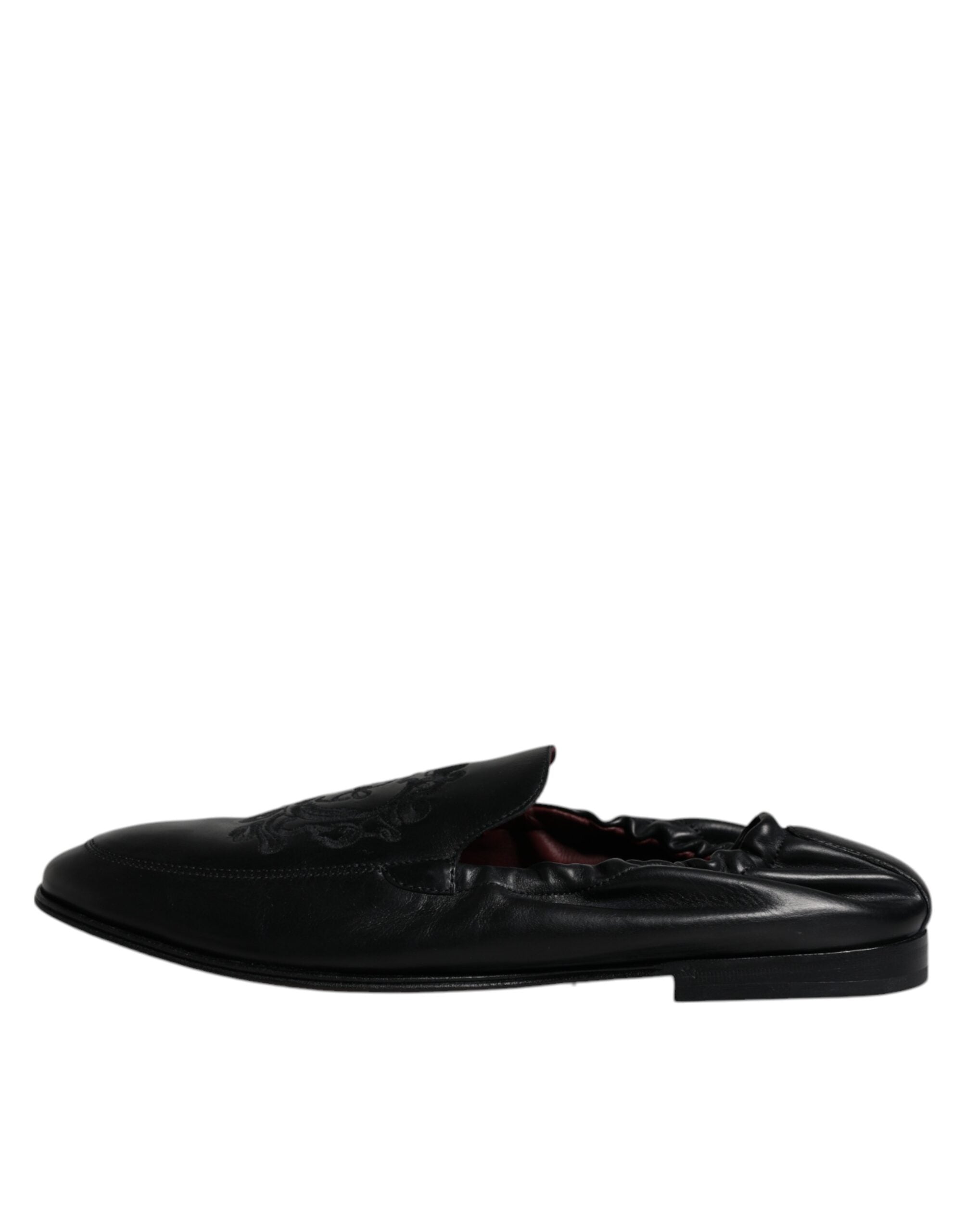 Dolce & Gabbana Black Logo Embroidered Leather Loafers Men's Dress Shoes