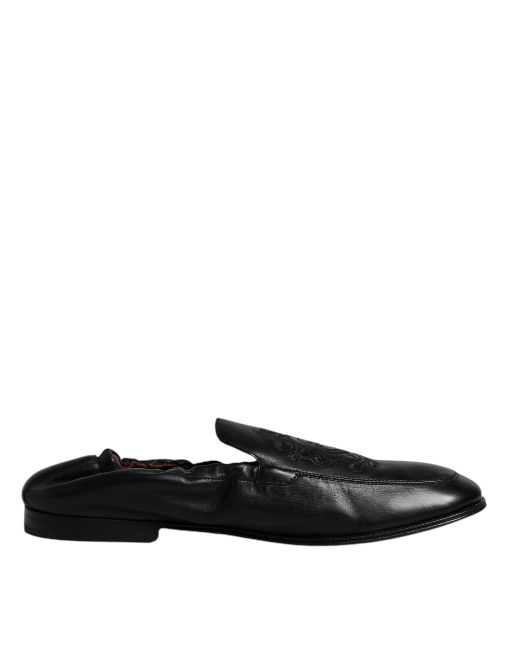 Dolce & Gabbana Black Logo Embroidered Leather Loafers Men's Dress Shoes