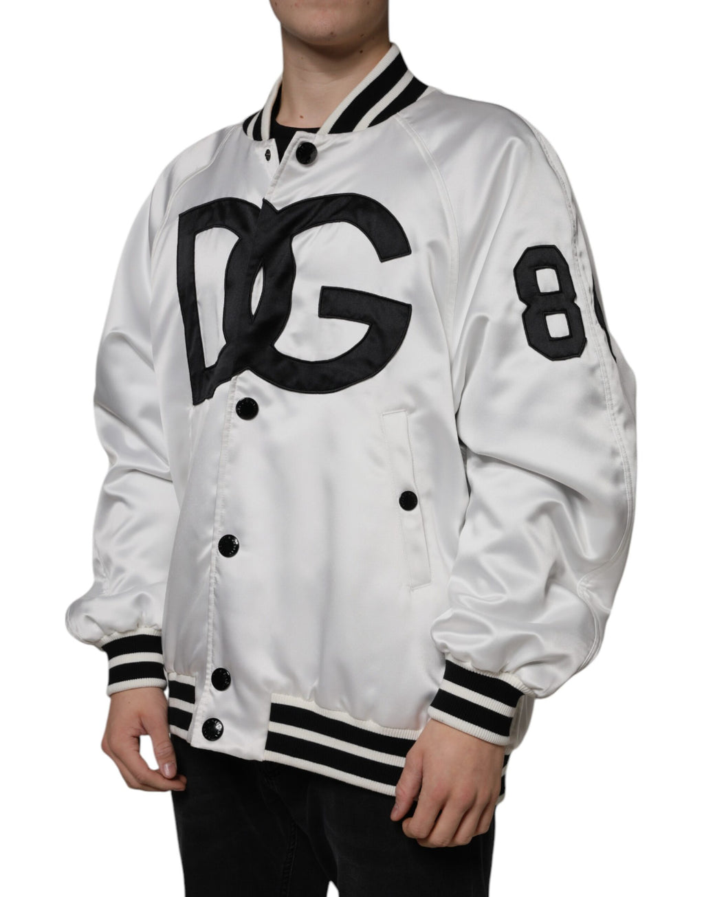 Dolce & Gabbana Weiße Polyester-Logo-Bomberjacke mit durchgehendem Reißverschluss