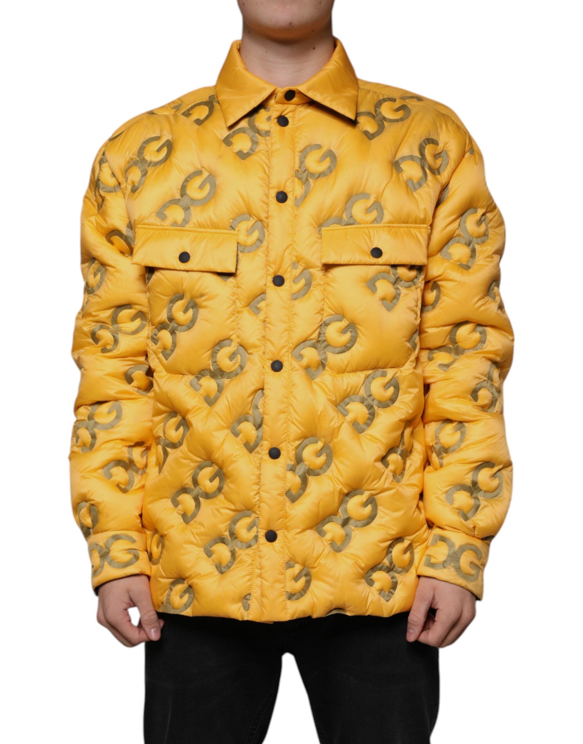 Dolce & Gabbana Yellow Padded Blouson Jacket with Logo and Buttons