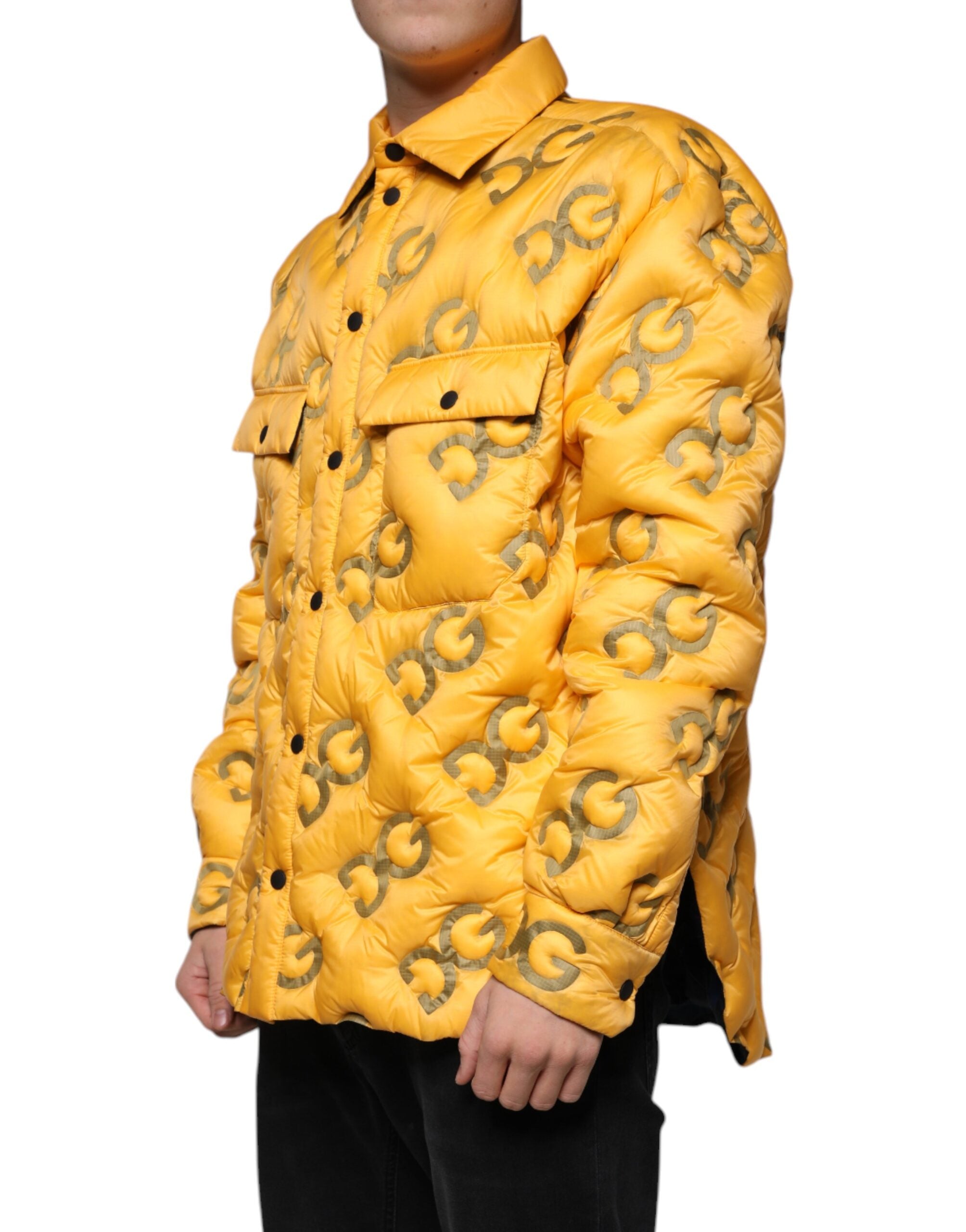 Dolce & Gabbana Yellow Padded Blouson Jacket with Logo and Buttons
