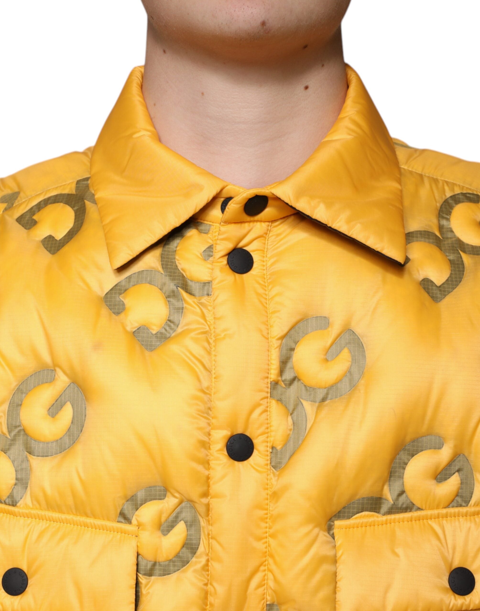 Dolce & Gabbana Yellow Padded Blouson Jacket with Logo and Buttons