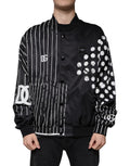 Dolce & Gabbana Black Nylon Bomber Jacket with Polka Dot Stripe
