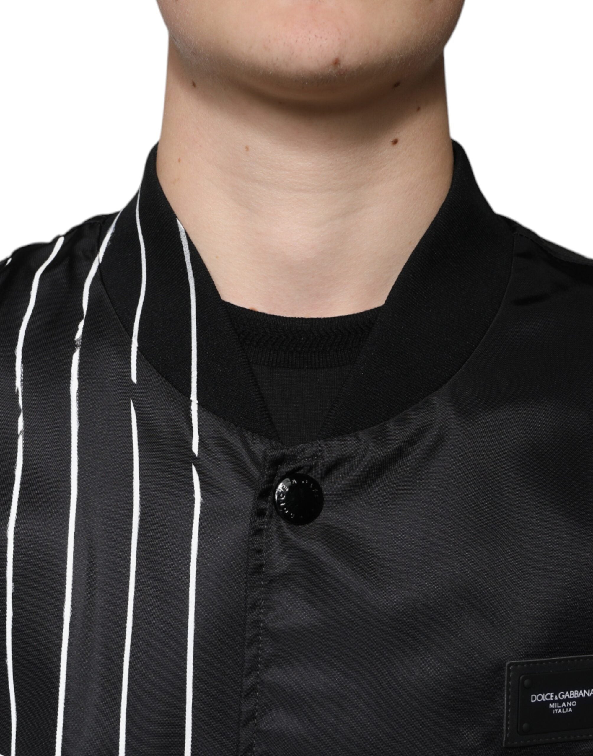 Dolce & Gabbana Black Nylon Bomber Jacket with Polka Dot Stripe
