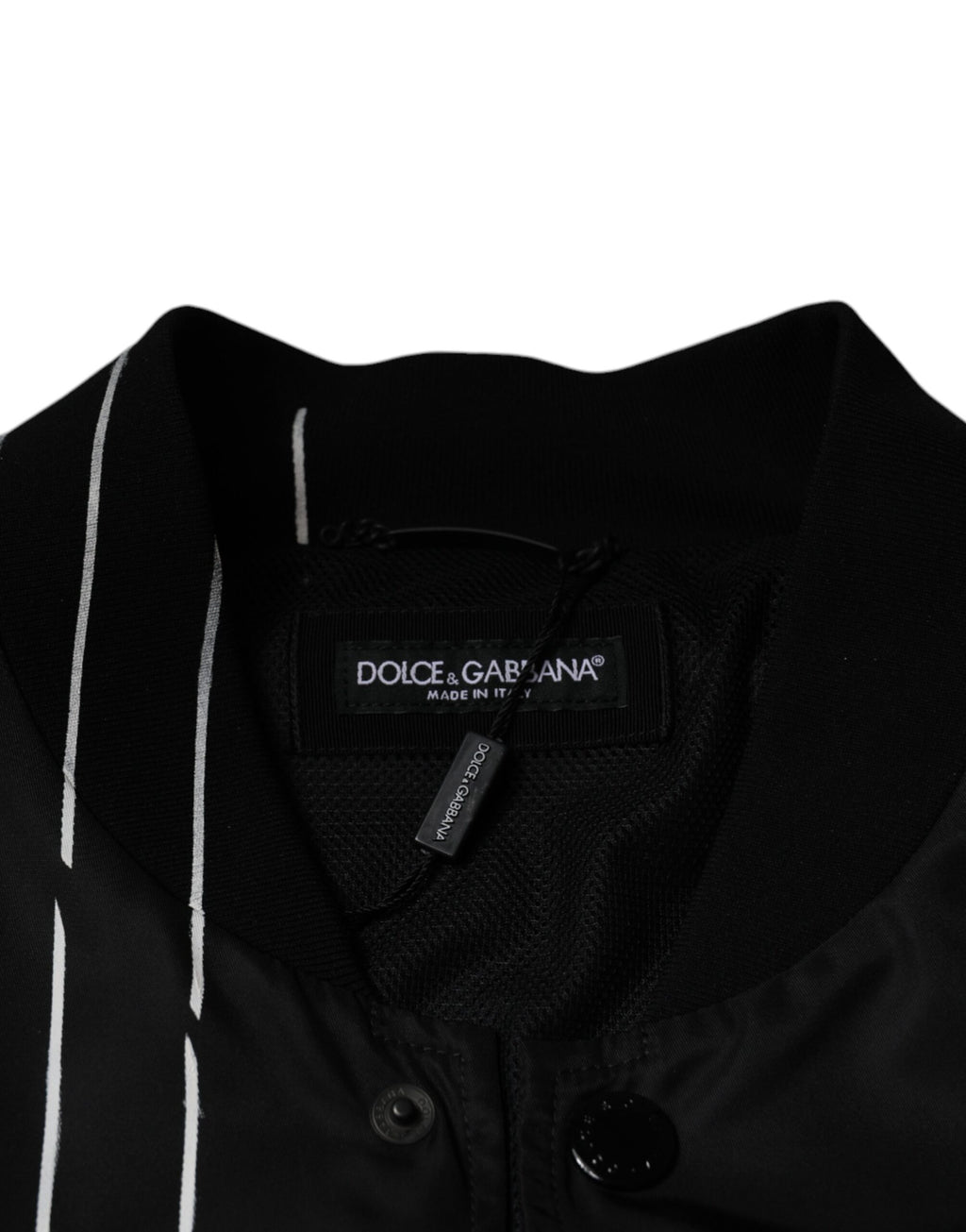 Dolce & Gabbana Black Nylon Bomber Jacket with Polka Dot Stripe