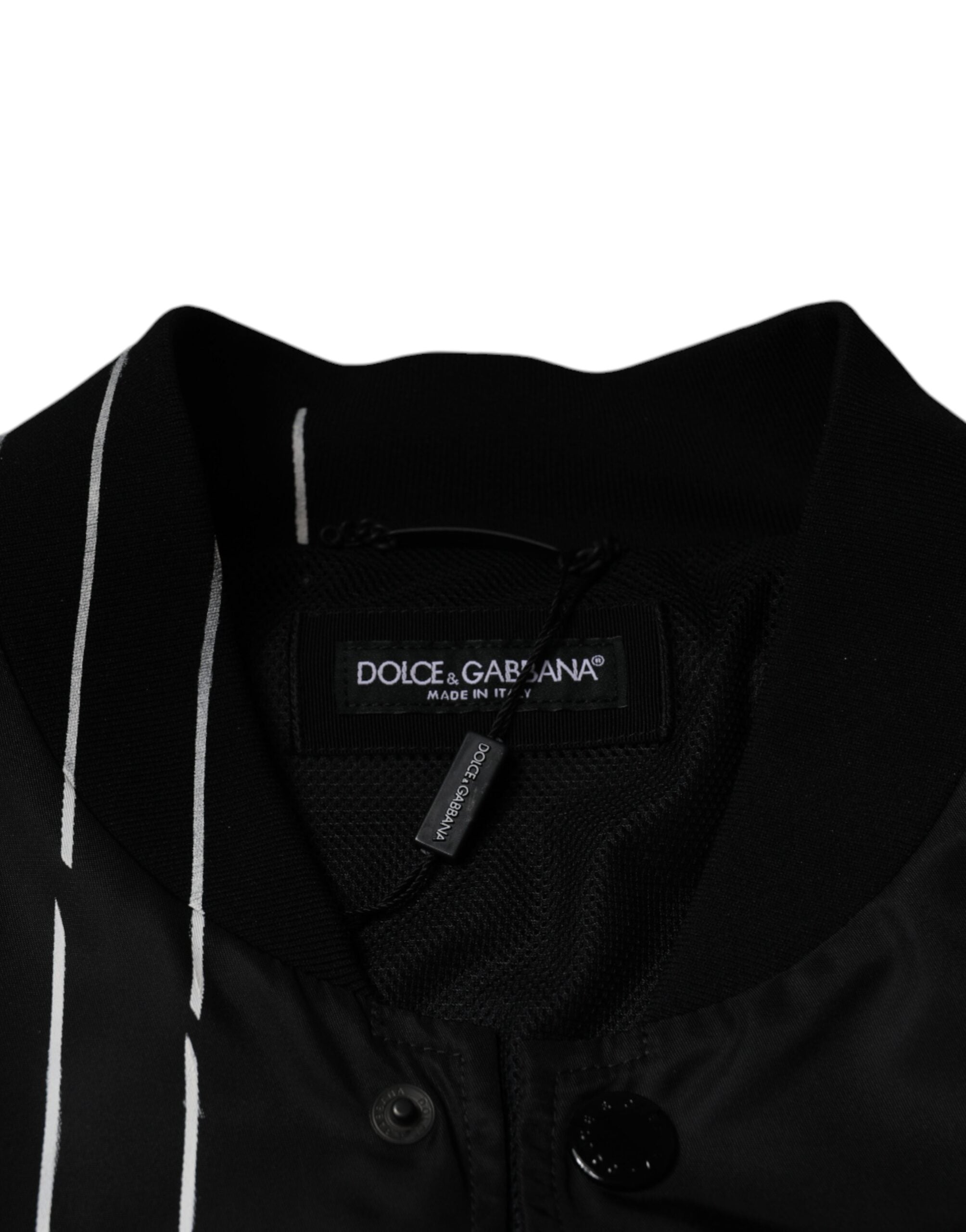 Dolce & Gabbana Black Nylon Bomber Jacket with Polka Dot Stripe