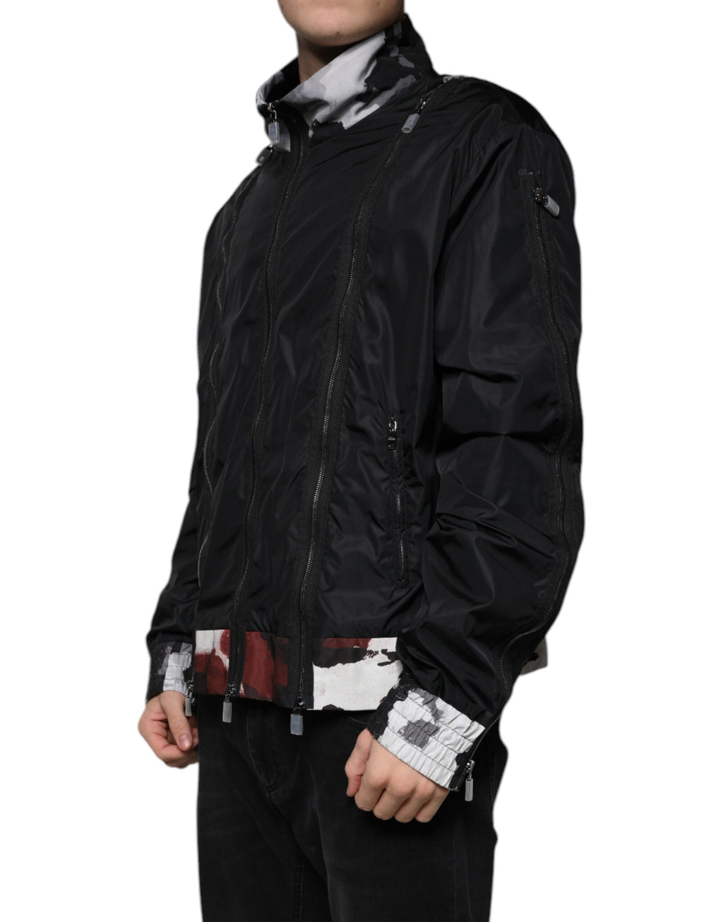 Dolce & Gabbana Men's Black Nylon Full-Zip Bomber Jacket