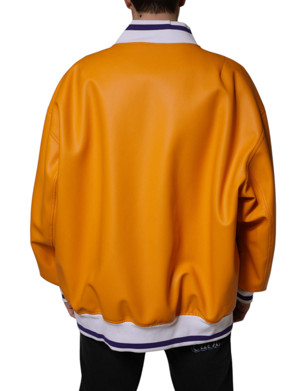 Dolce & Gabbana Orange and White Zip-Up Jersey Bomber Jacket