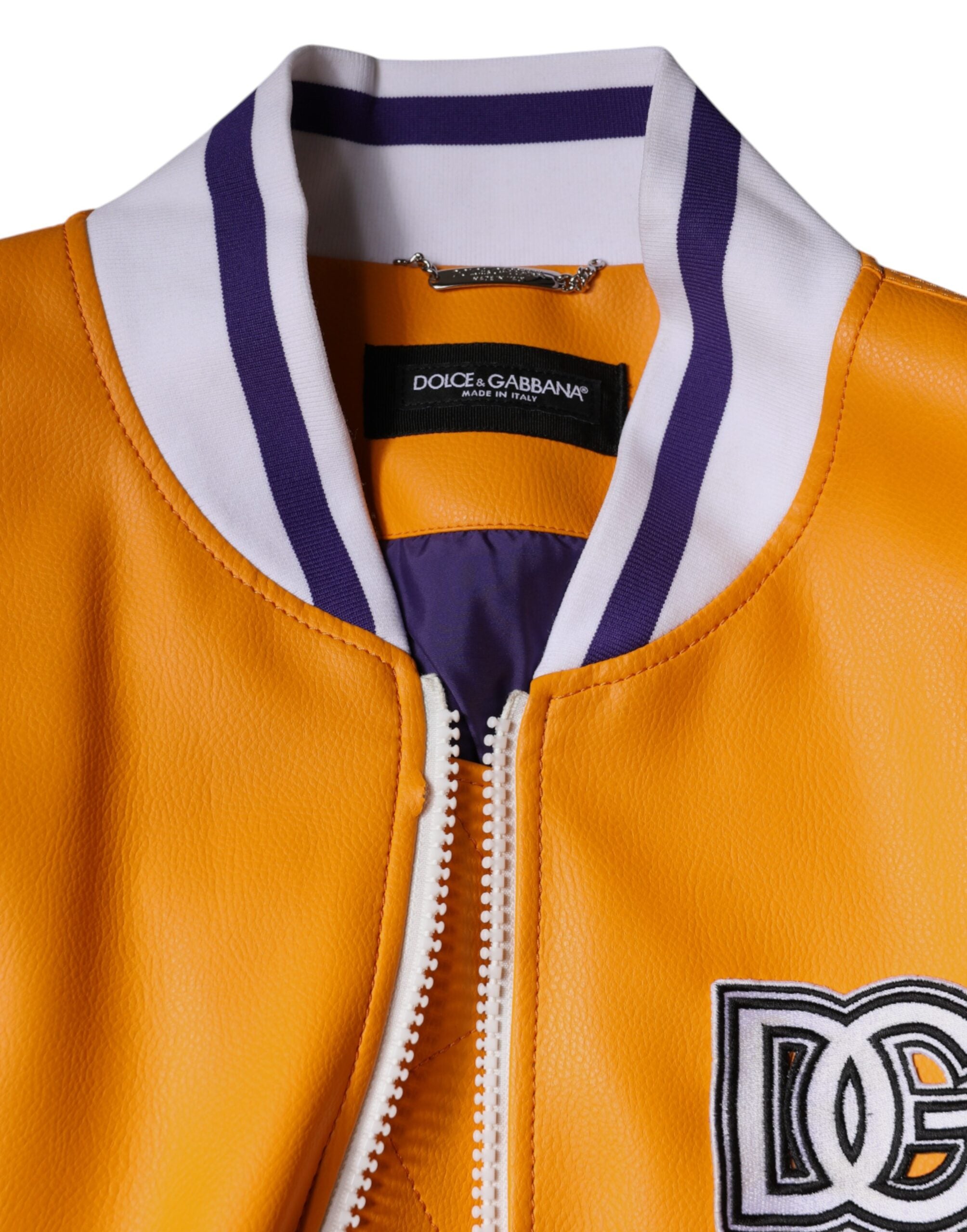 Dolce & Gabbana Orange and White Zip-Up Jersey Bomber Jacket
