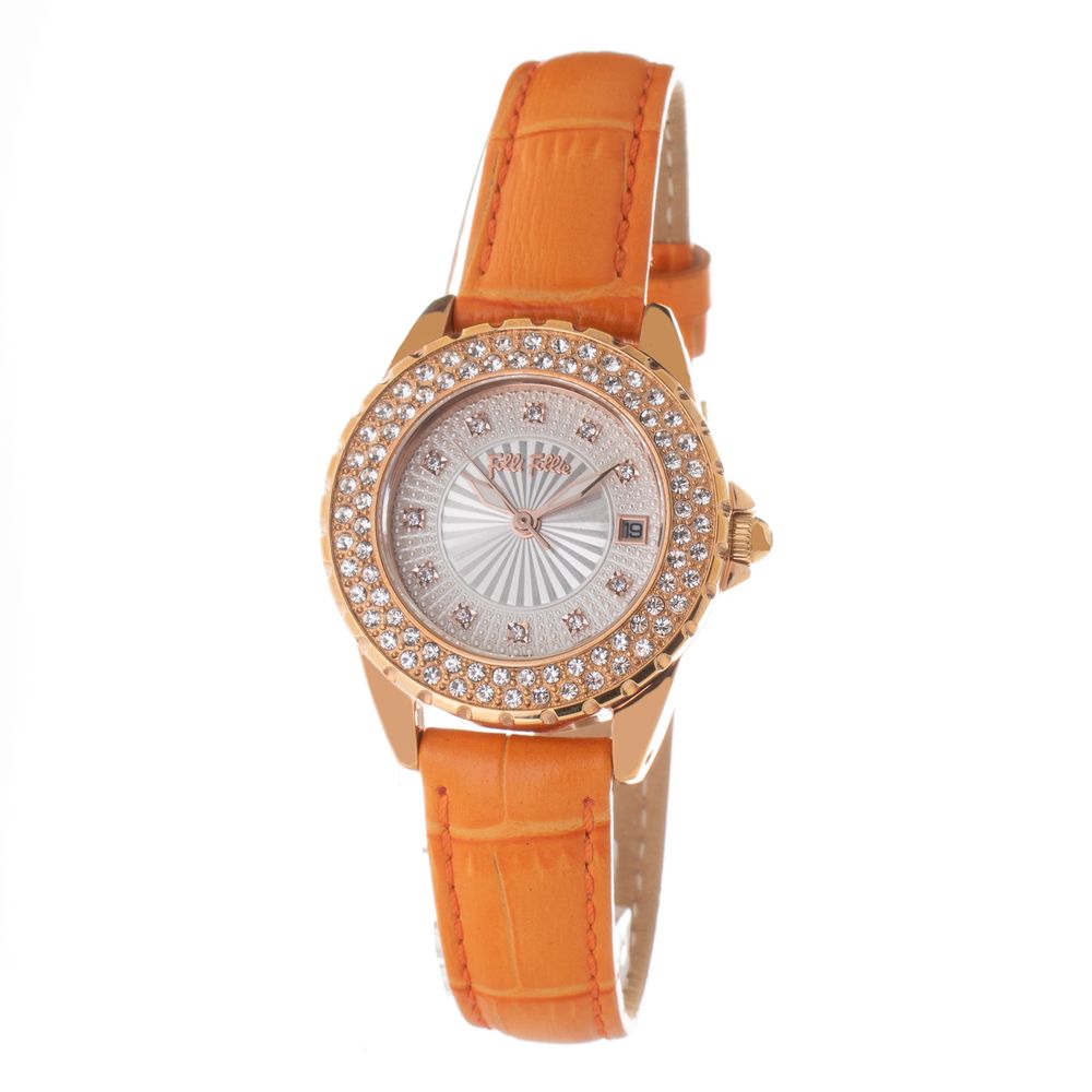 Folli Follie Orangerotes Leder-Kleidungsstück-Uhr
