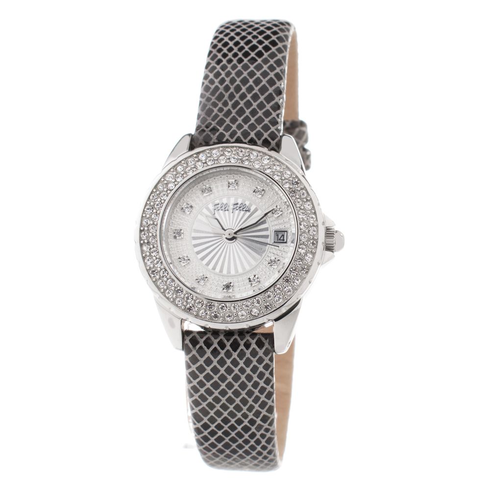 Folli Follie Elegante graue Leder-Armbanduhr