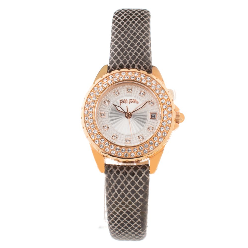 Folli Follie Elegante graue Leder-Armbanduhr