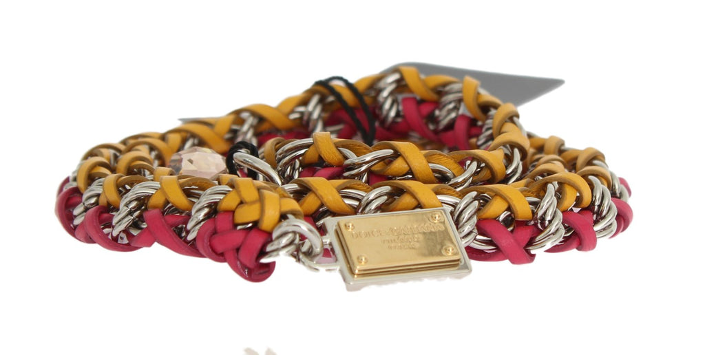 Dolce & Gabbana Rot Gelb Leder Kristall Gürtel