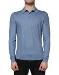 Dolce & Gabbana Men's Sky Blue Sweater with Silk Collar
