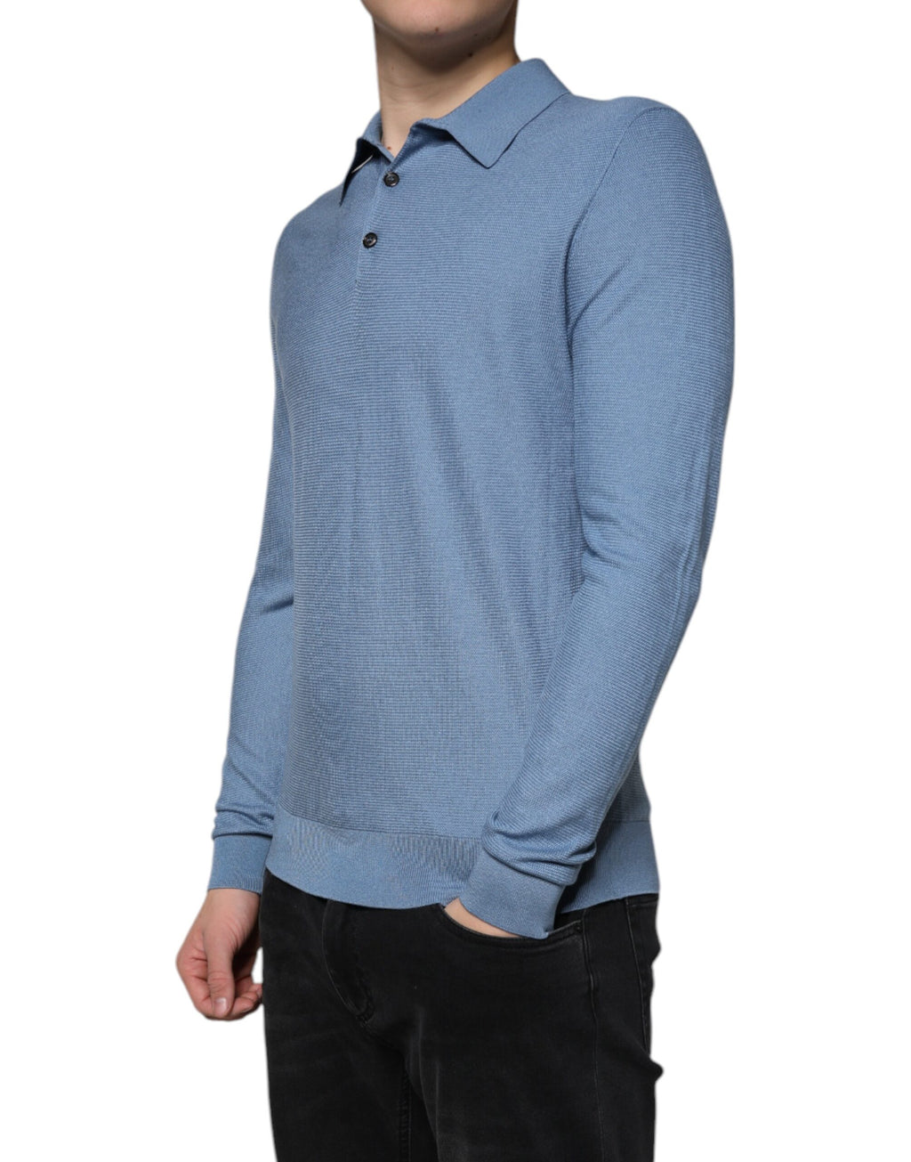 Dolce & Gabbana Men's Sky Blue Sweater with Silk Collar