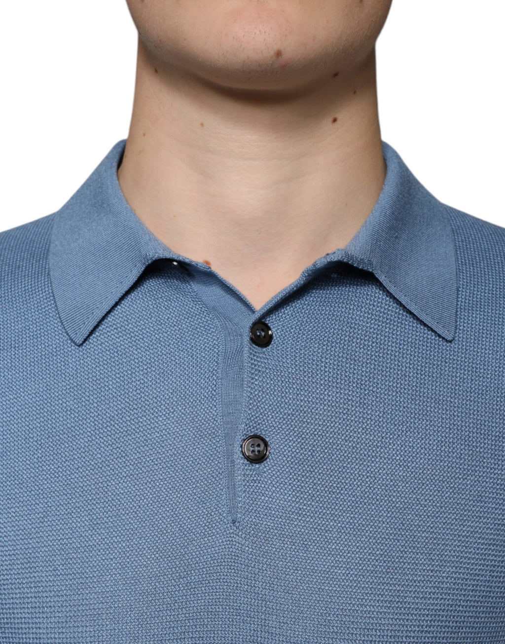 Dolce & Gabbana Men's Sky Blue Sweater with Silk Collar