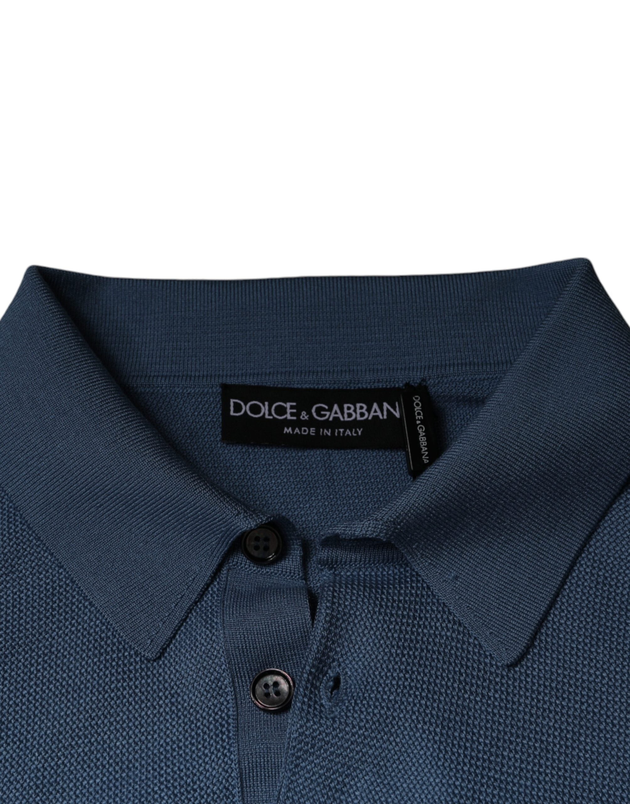 Dolce & Gabbana Men's Sky Blue Sweater with Silk Collar