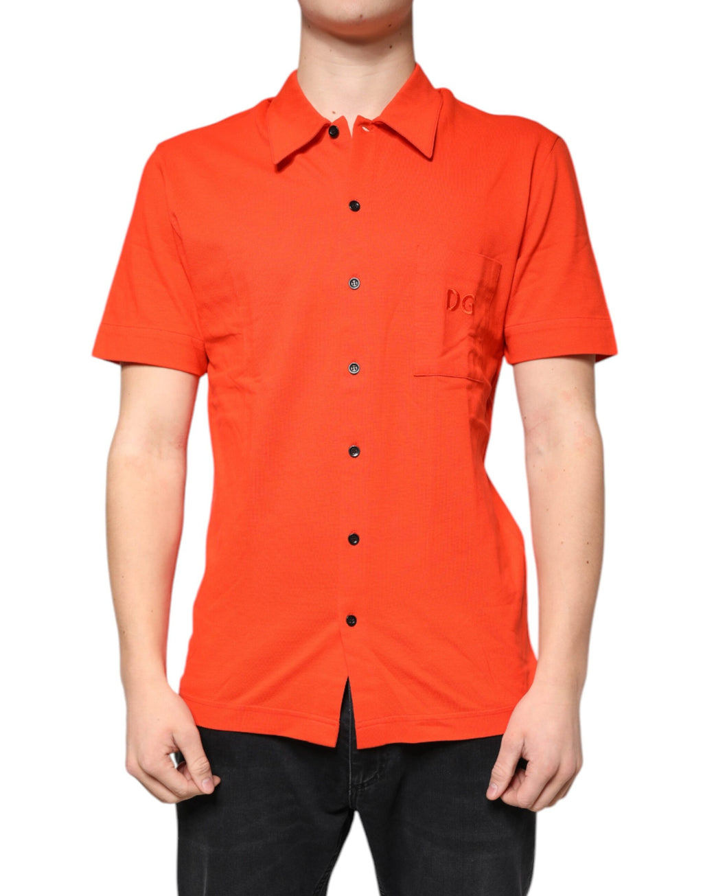 Dolce & Gabbana Orange Cotton Button-Up Polo Shirt
