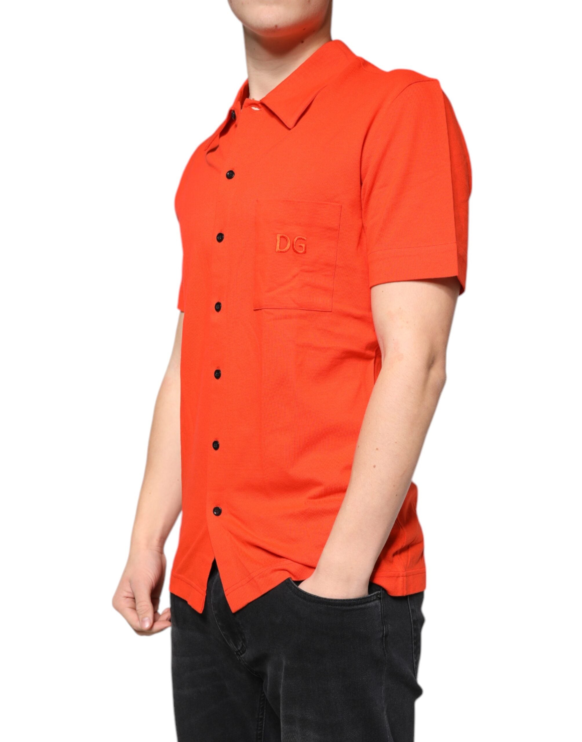 Dolce & Gabbana Orange Cotton Button-Up Polo Shirt