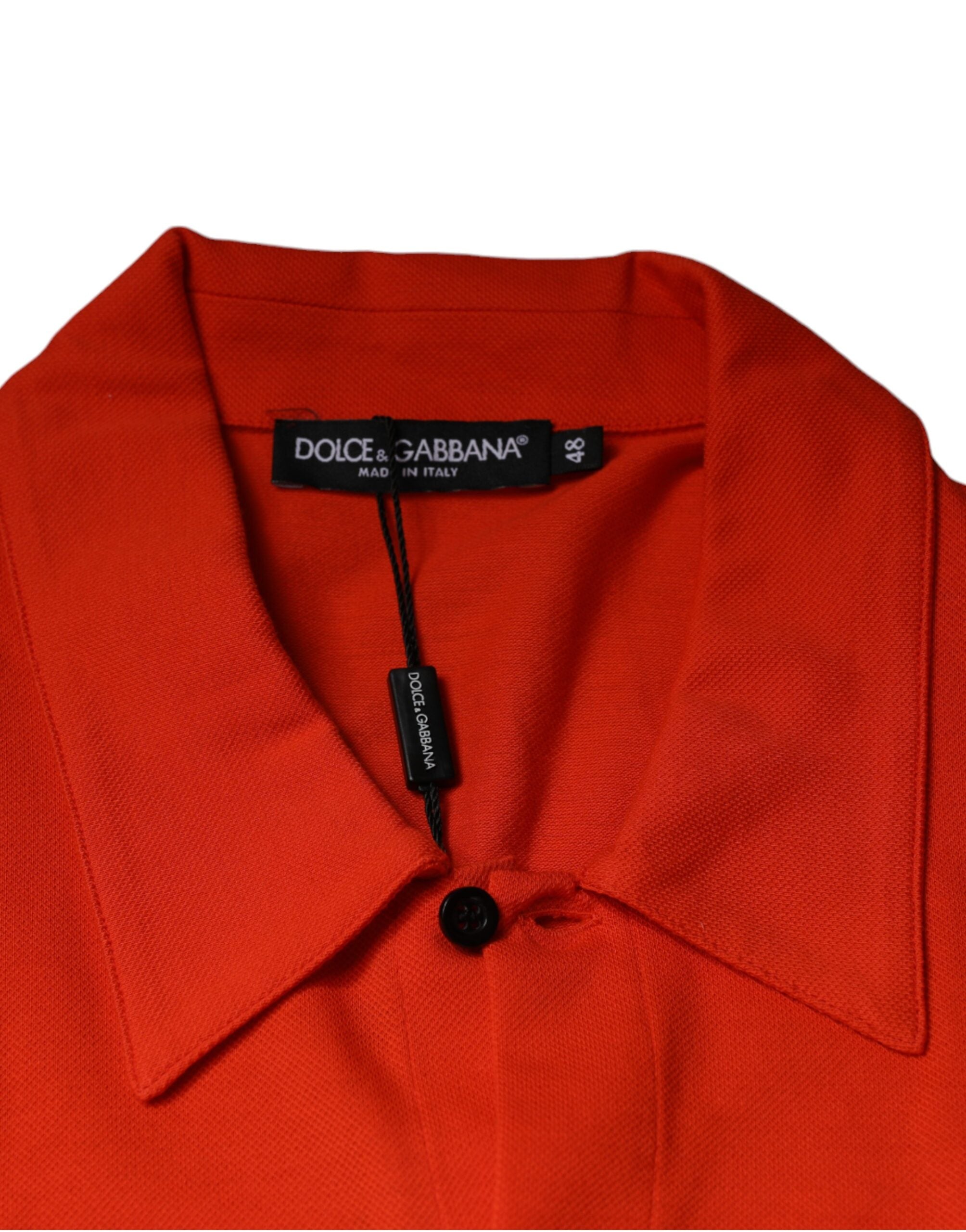 Dolce & Gabbana Orange Cotton Button-Up Polo Shirt