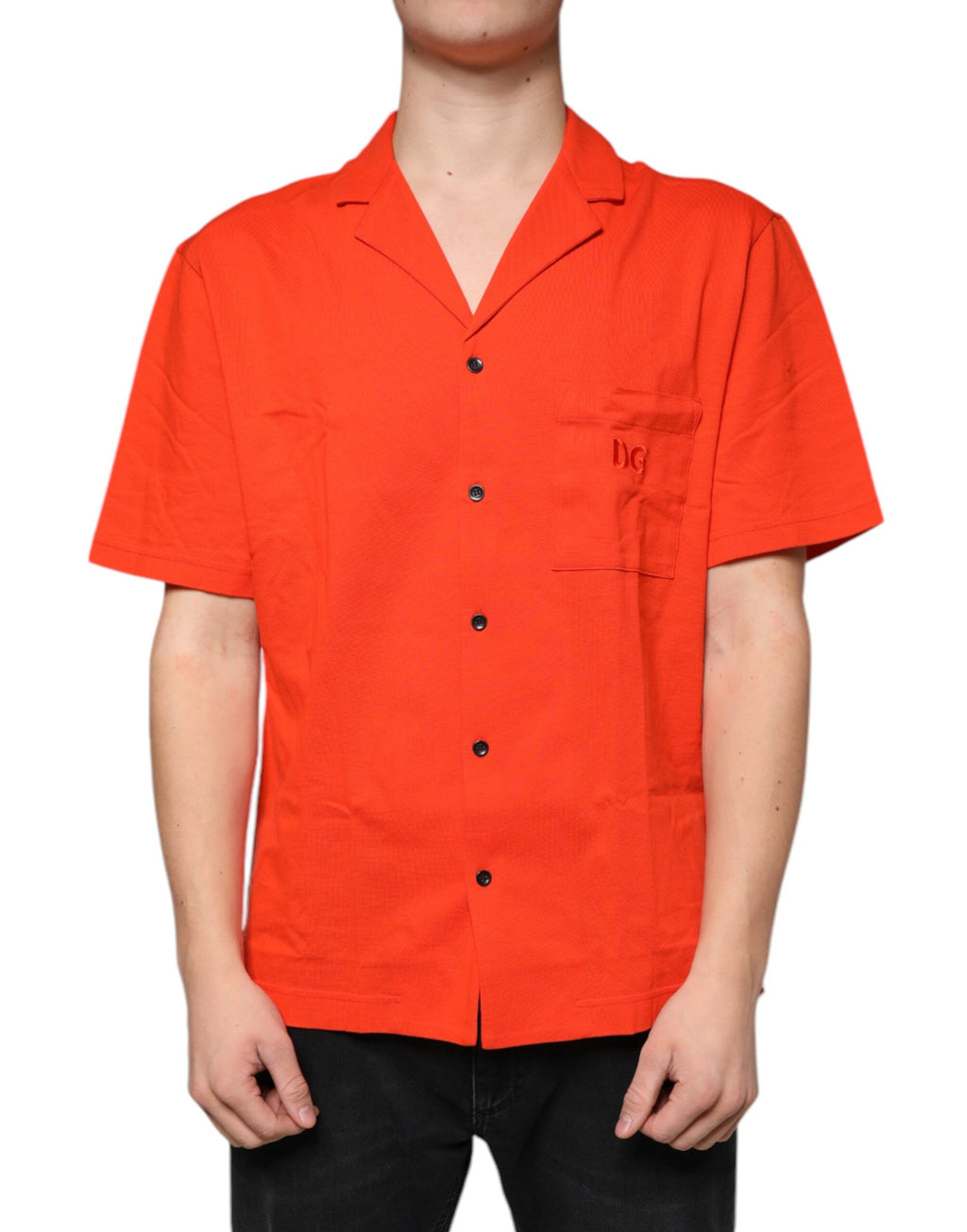 Dolce & Gabbana Orange Cotton Button-Up Polo Shirt