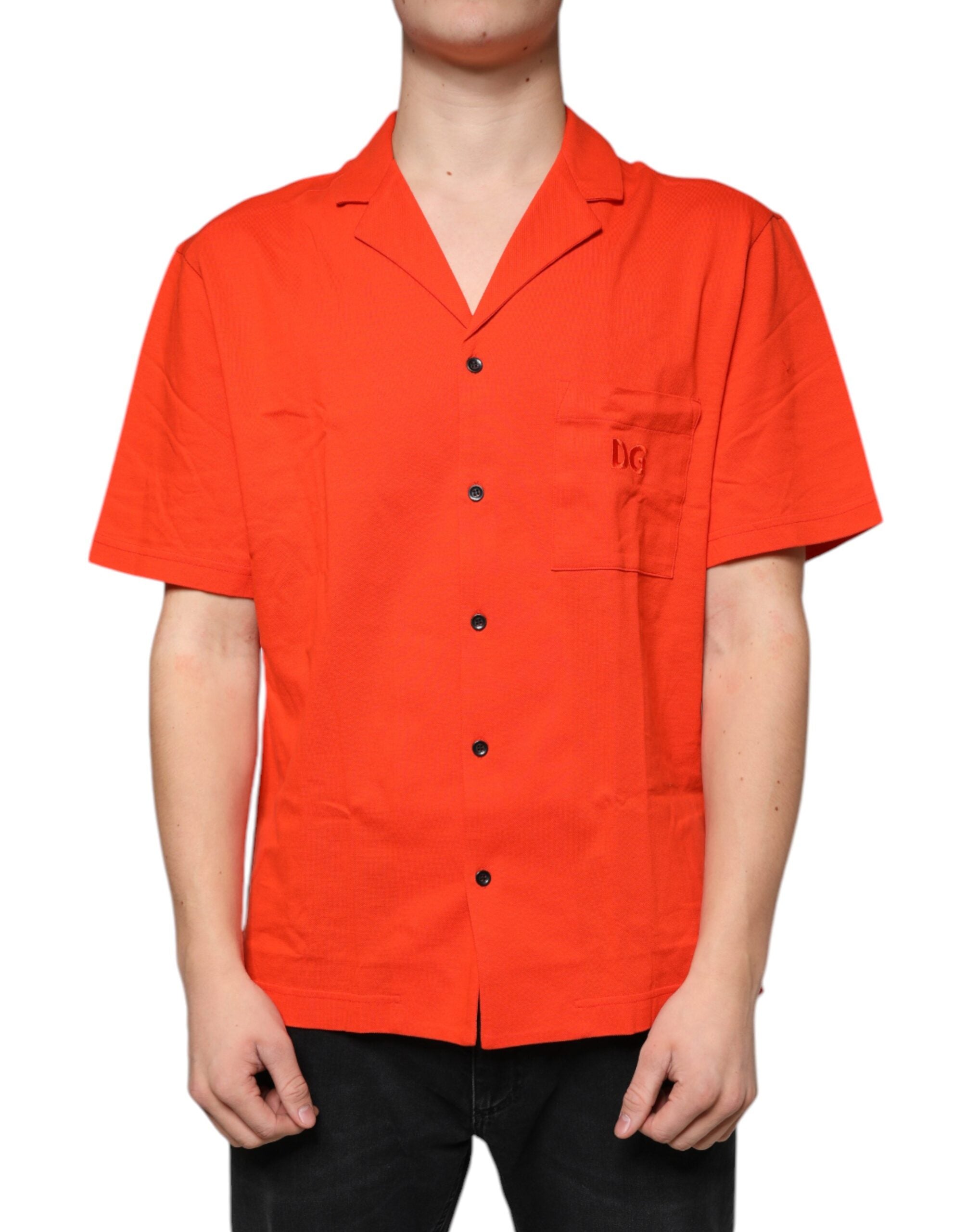 Dolce & Gabbana Orange Cotton Button-Up Polo Shirt
